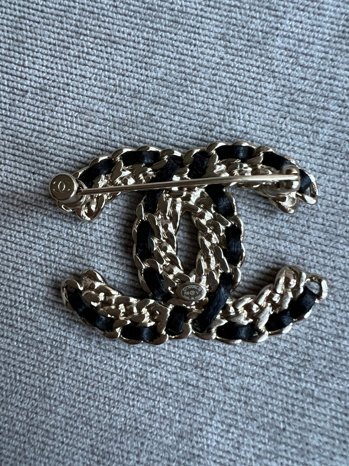 Chanel Leather Intwined & Crystal Encrusted CC Brooch