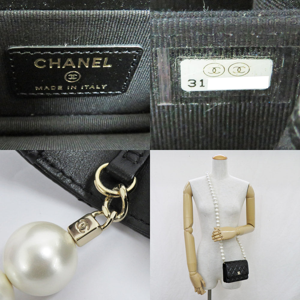 CHANEL CHANEL MATRASSE SHOLDERWALLET AP1898  Pearl Black G   31st Black Wallet