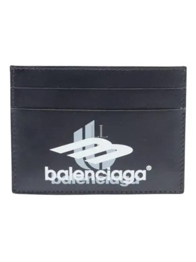 Luxury Balenciaga  Logo Print Leather Card Wallet Black