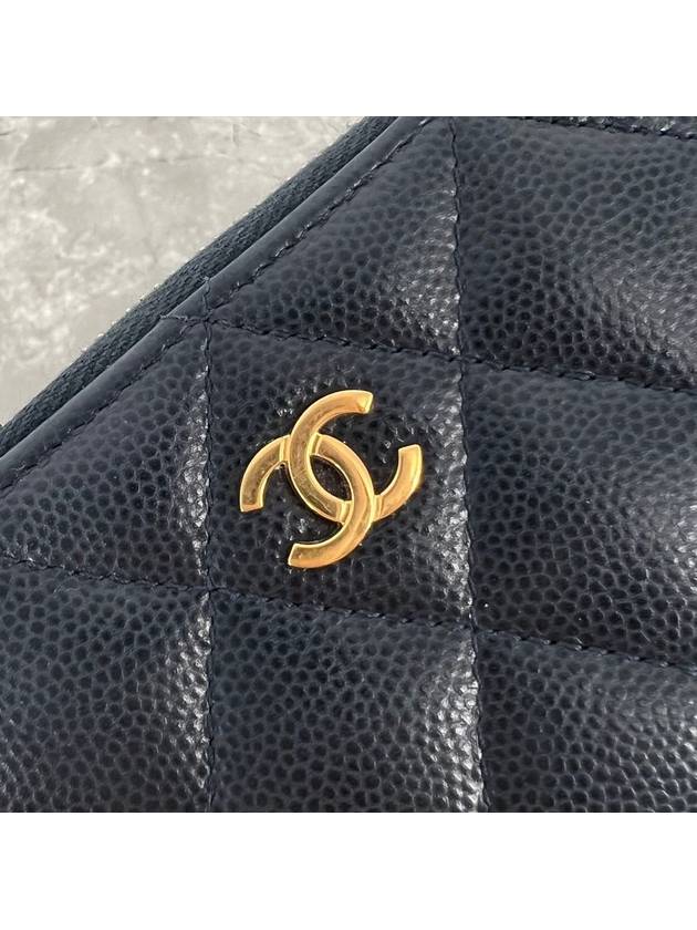 Zipper gold card wallet navy Chanel