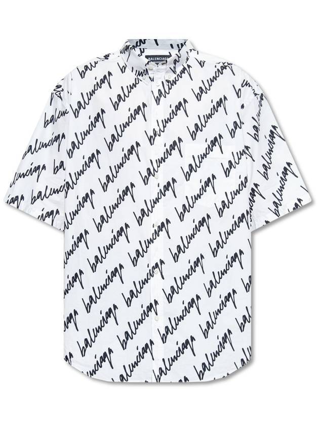 Luxury Balenciaga  All-Over Logo Print Short Sleeve Shirt White