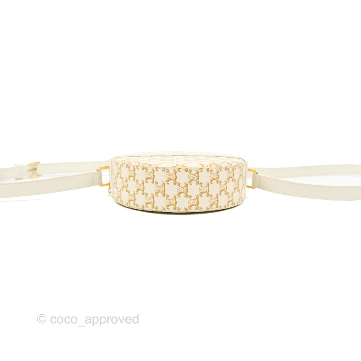 Celine Round Purse on Strap Triomphe Canvas White Calfskin
