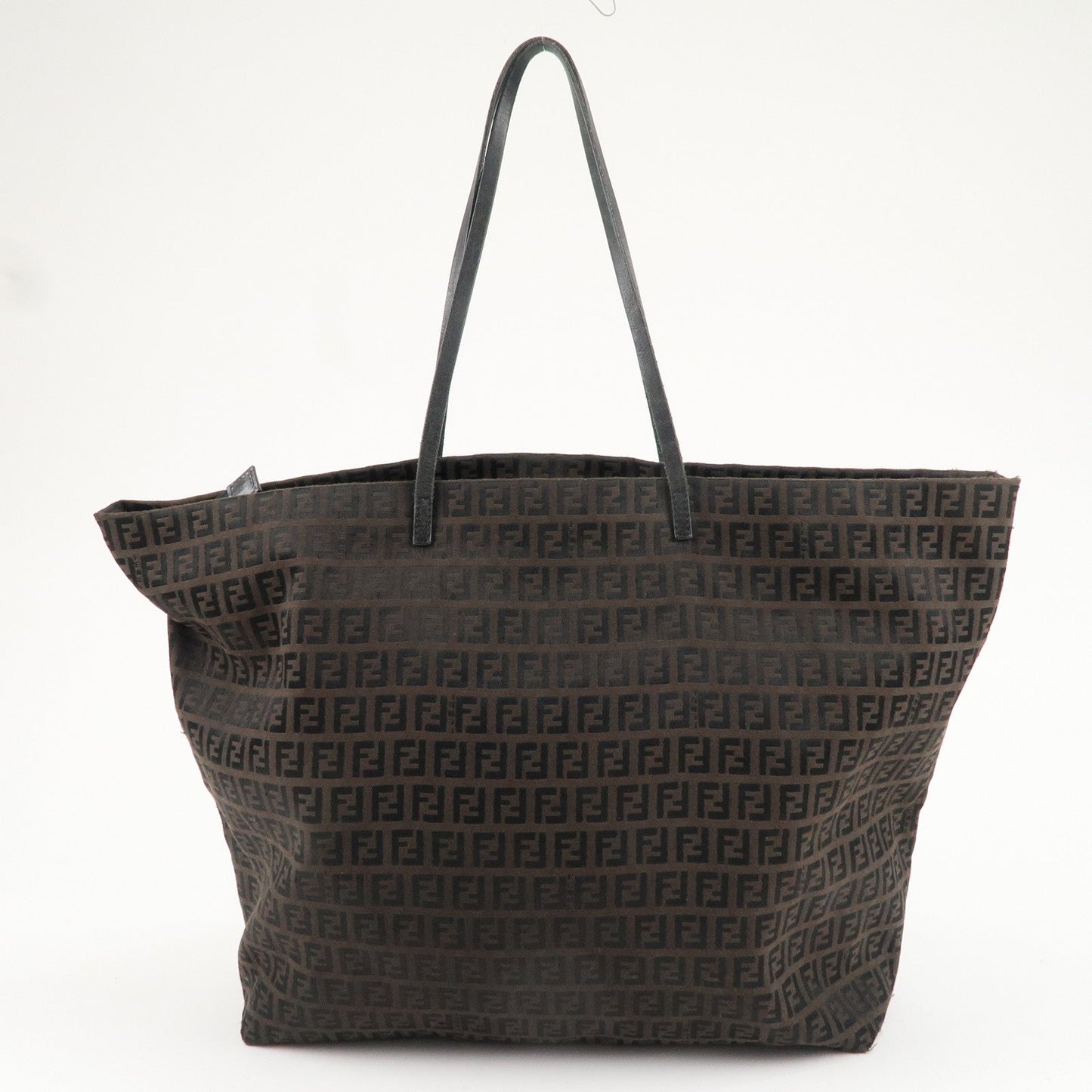 FENDI Zucchino Canvas Leather Tote Bag Black Brown 8BH026