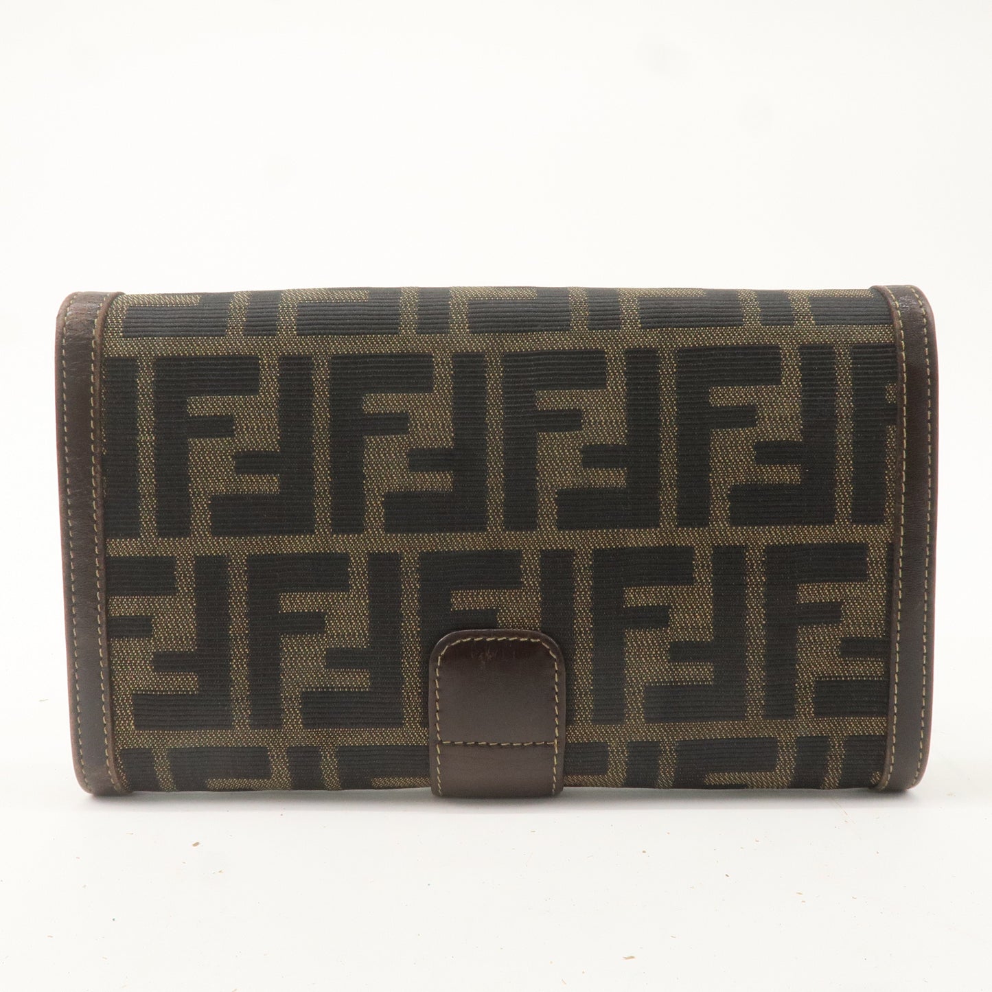 FENDI Zucca Canvas Leather Long Wallet Khaki Black Brown