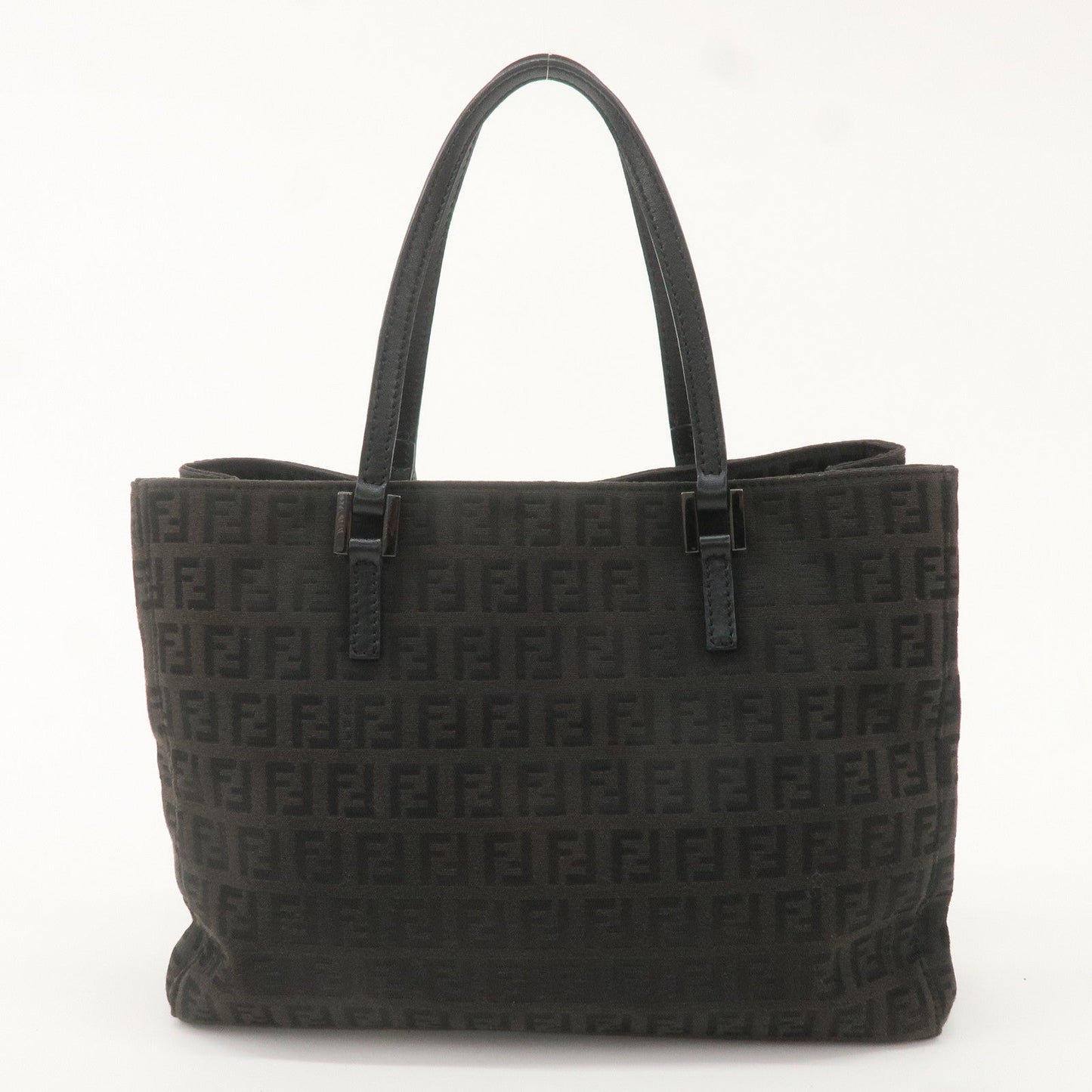 FENDI Zucchino Canvas Leather Hand Bag Small Tote Bag Black 8BH132