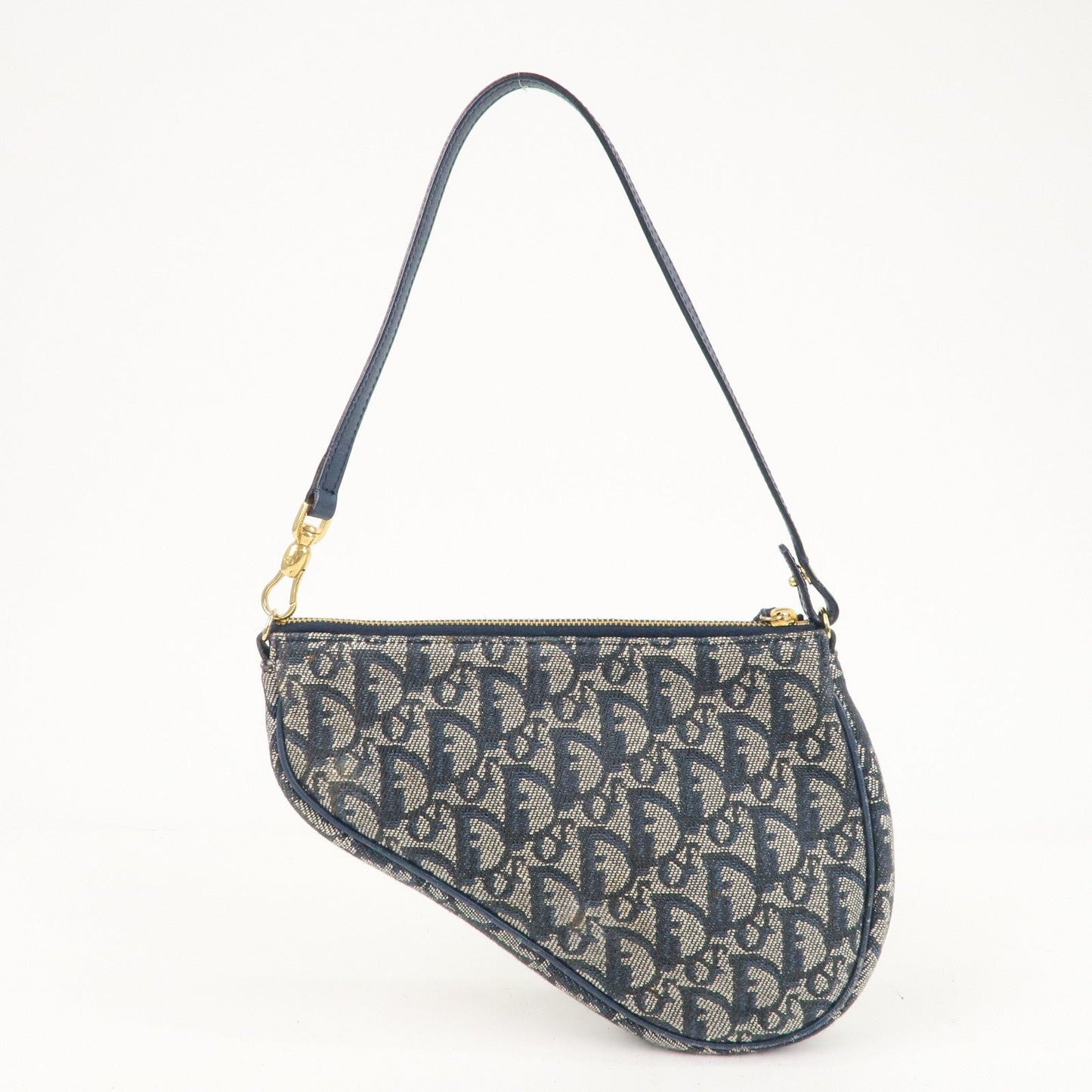 Christian Dior Saddle Bag Trotter Canvas Leather Shoulder Bag Navy