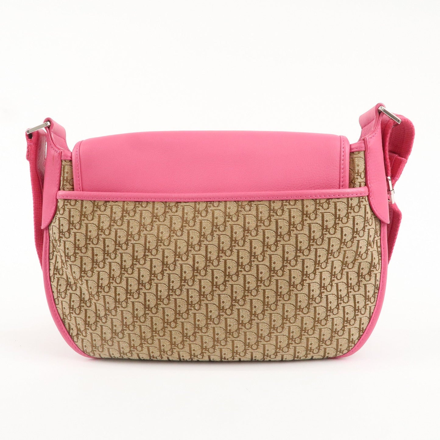 Christian Dior Trotter Canvas Leather Shoulder Bag Beige Pink
