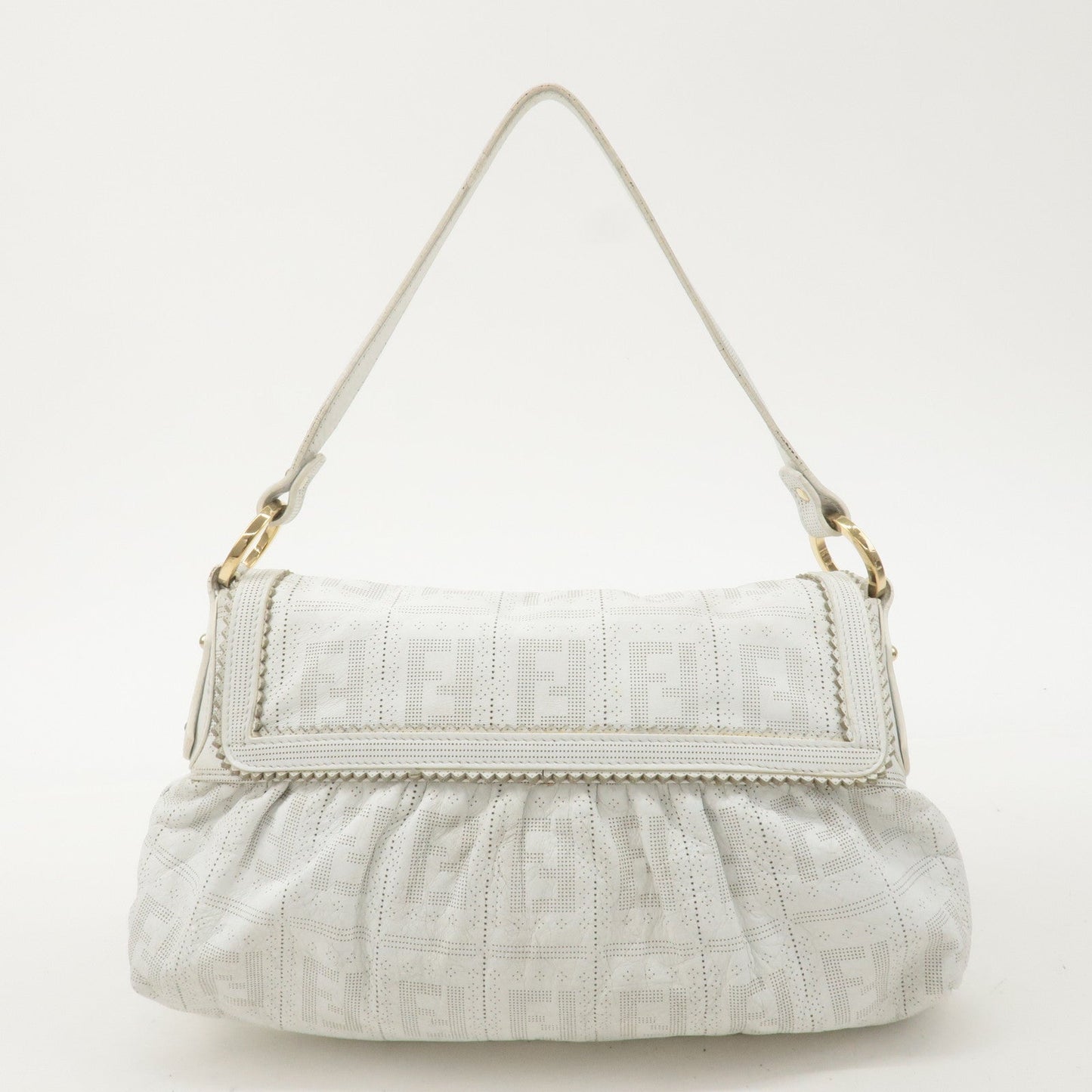 FENDI Zucca Leather Shoulder Bag Hand Bag White