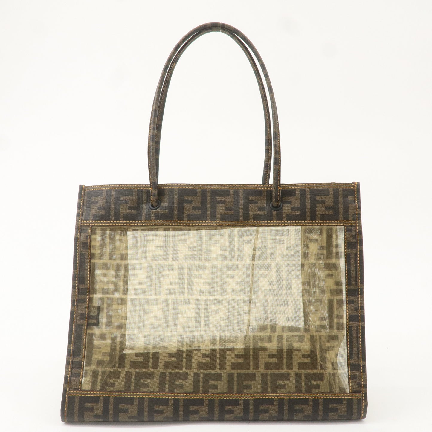 FENDI Zucca Mesh PVC Tote Bag Hand Bag Brown Black 8BH183