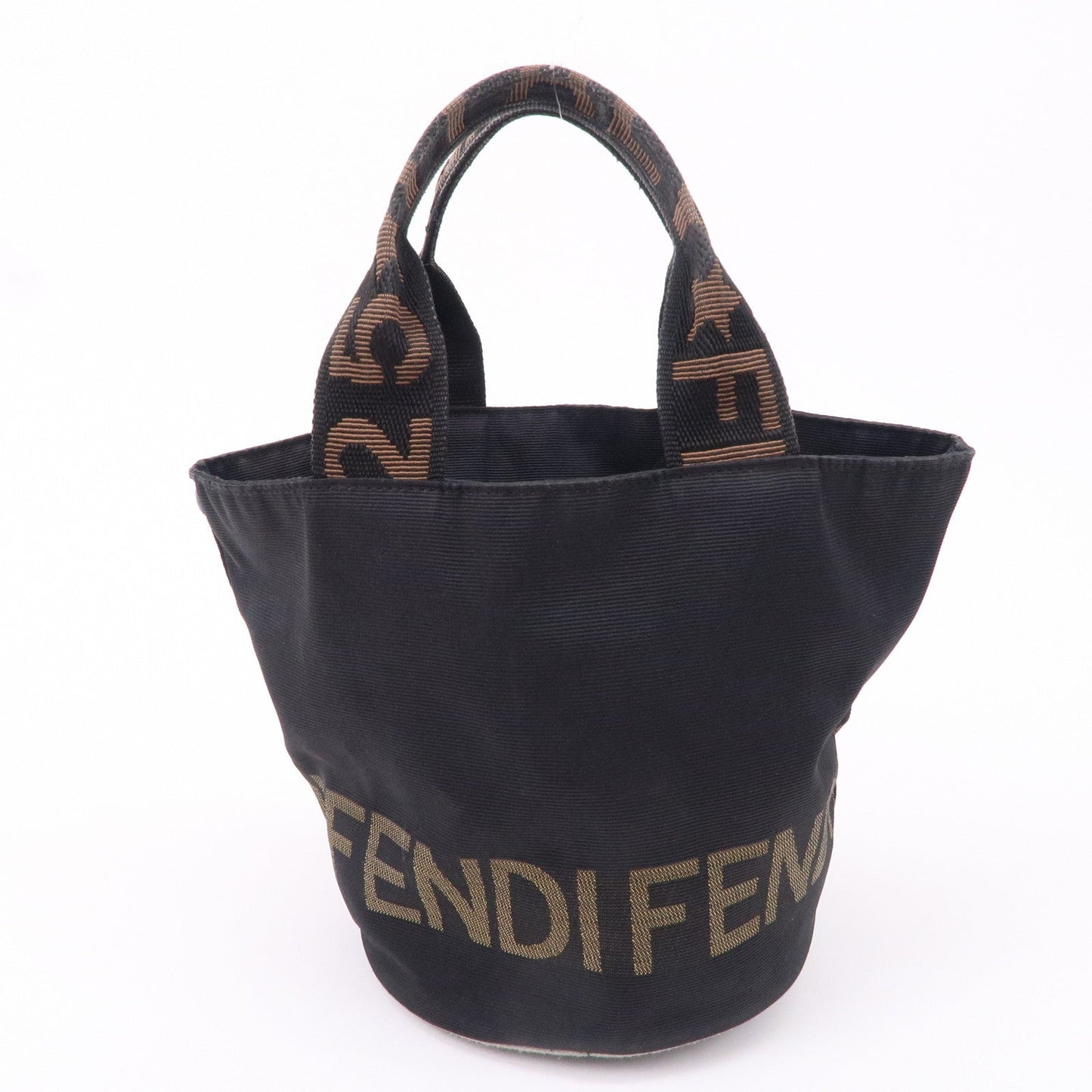FENDI Nylon Canvas Bucket Hand Bag Black Brown 26526