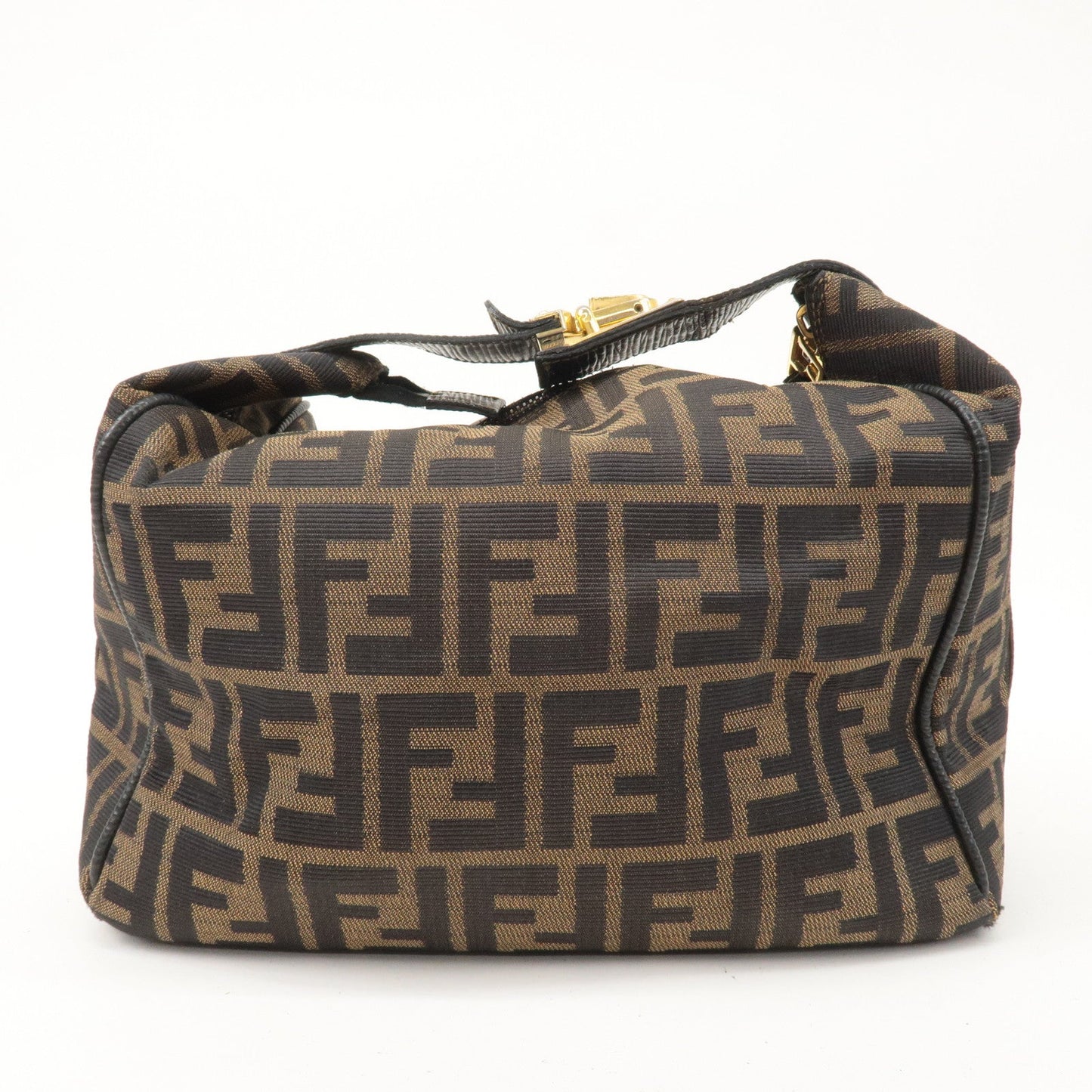 FENDI Zucca Canvas Leather Vanity Bag Khaki Black Brown