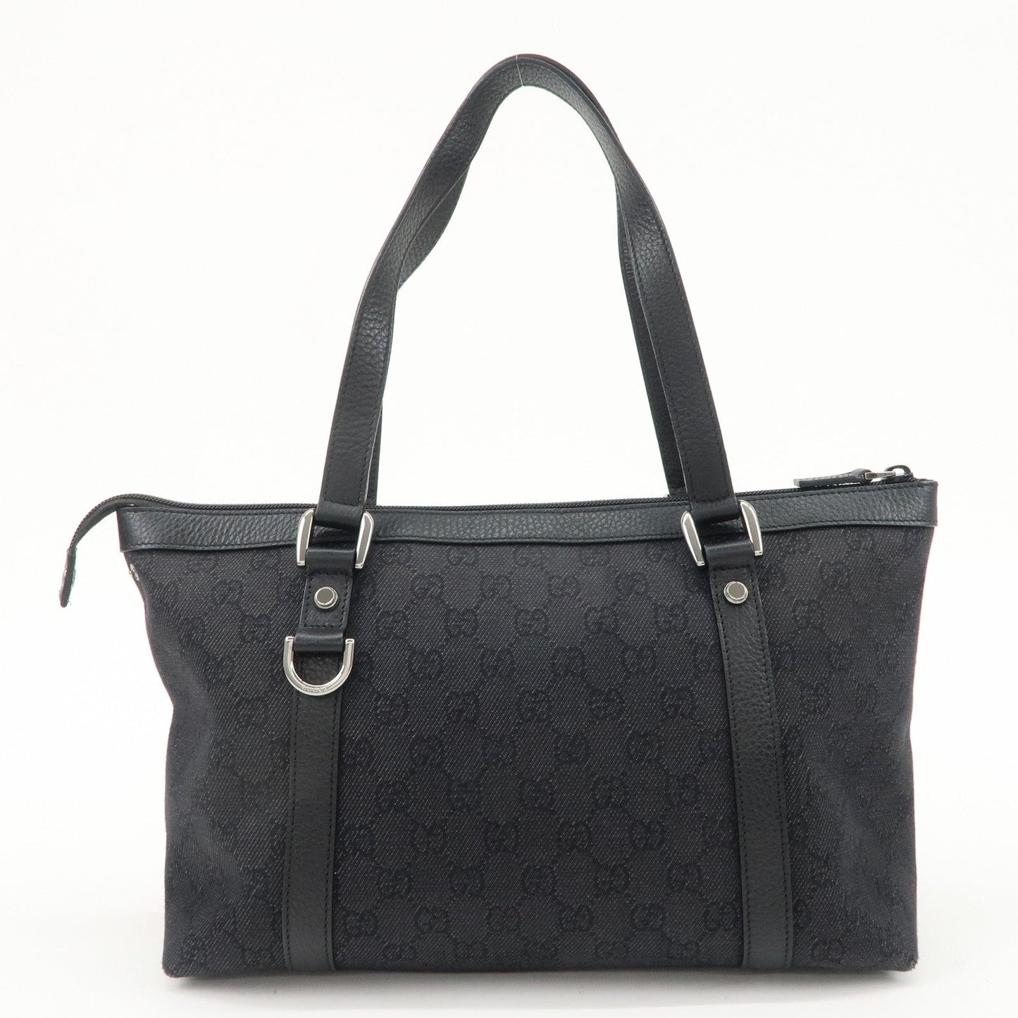 GUCCI Abbey GG Denim Leather Tote Bag Shoulder Bag Black