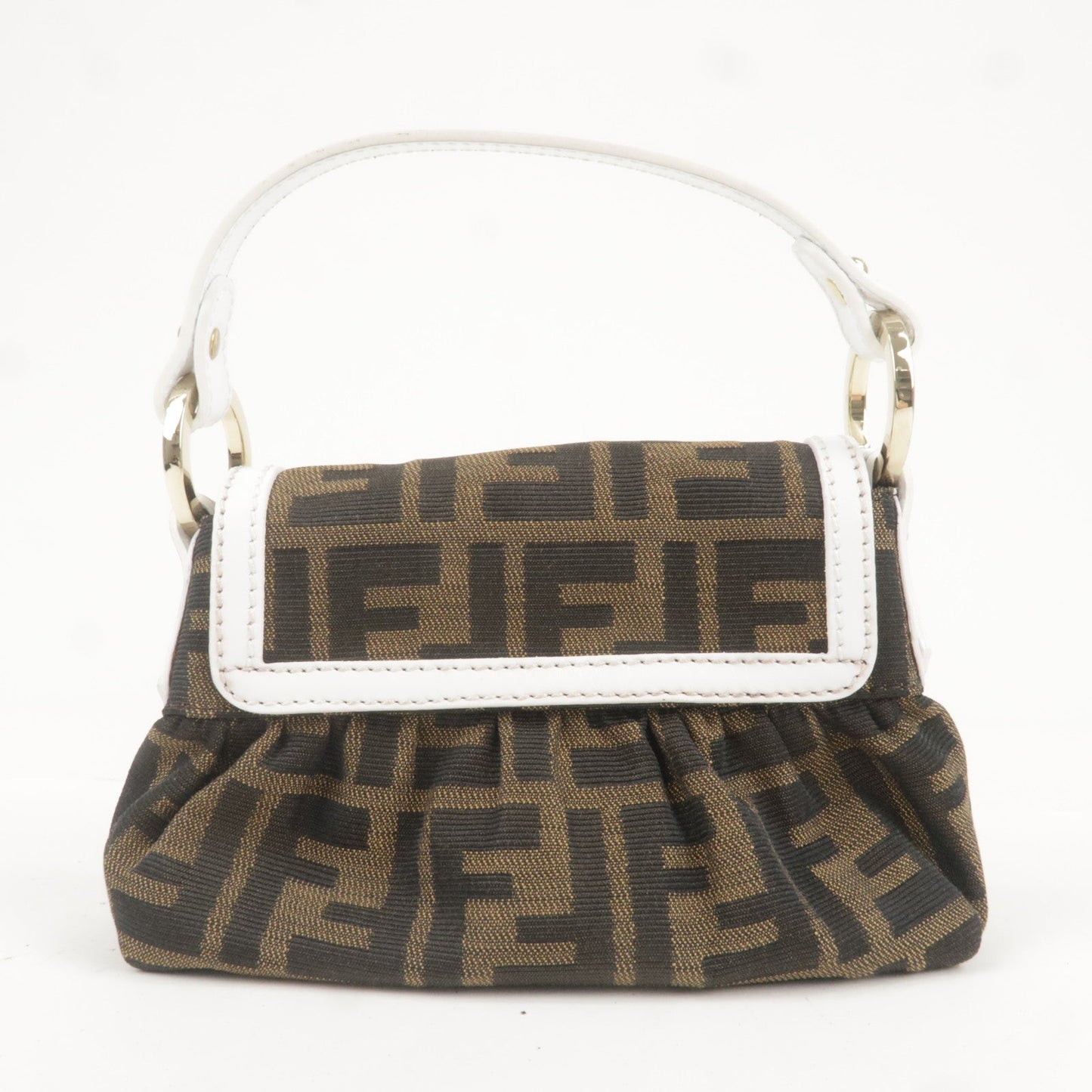 FENDI Zucca Canvas Leather Hand Bag Brown Black White 8BK037