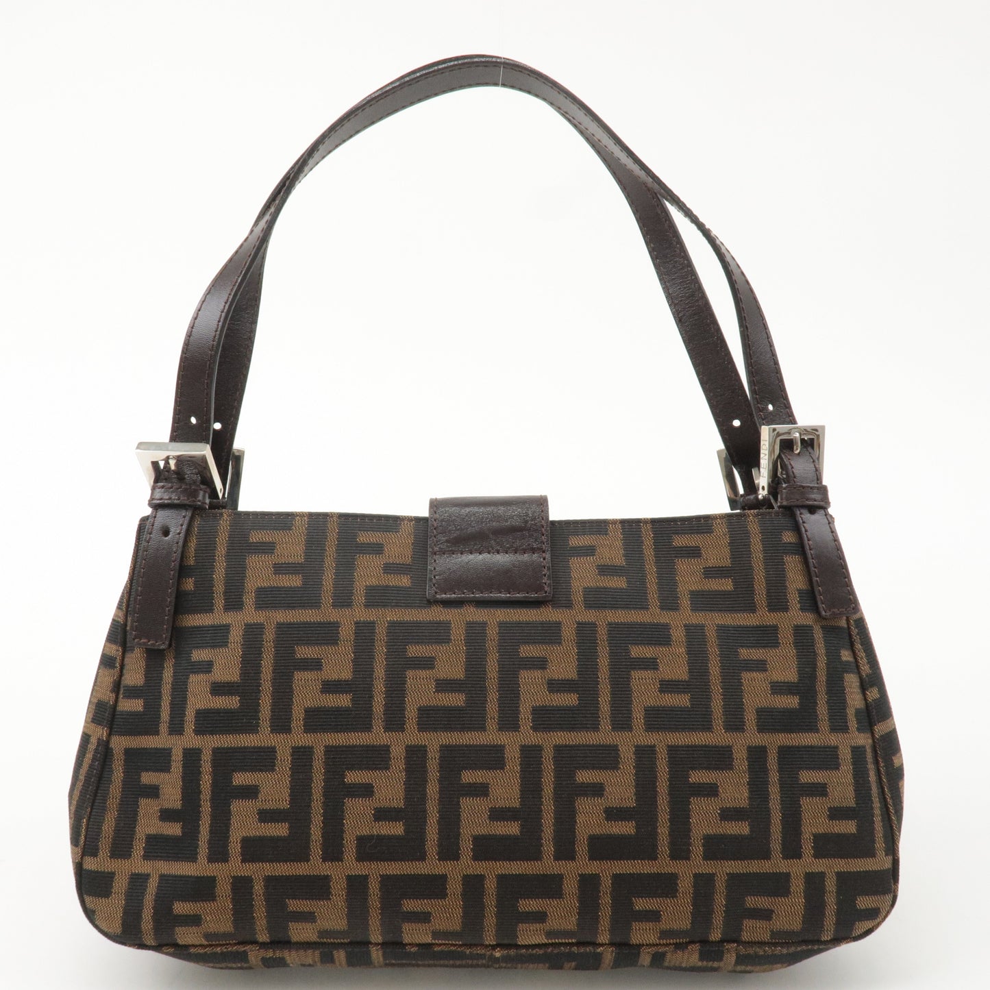 FENDI Zucca Canvas Leather Shoulder Bag Brown Black 26583