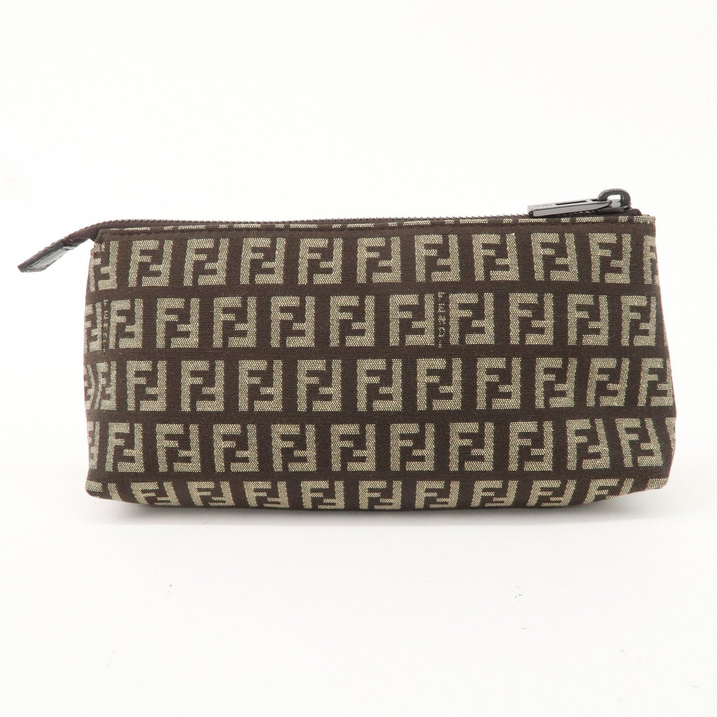 FENDI Zucchino Canvas Leather Pouch Beige Brown 7N0038