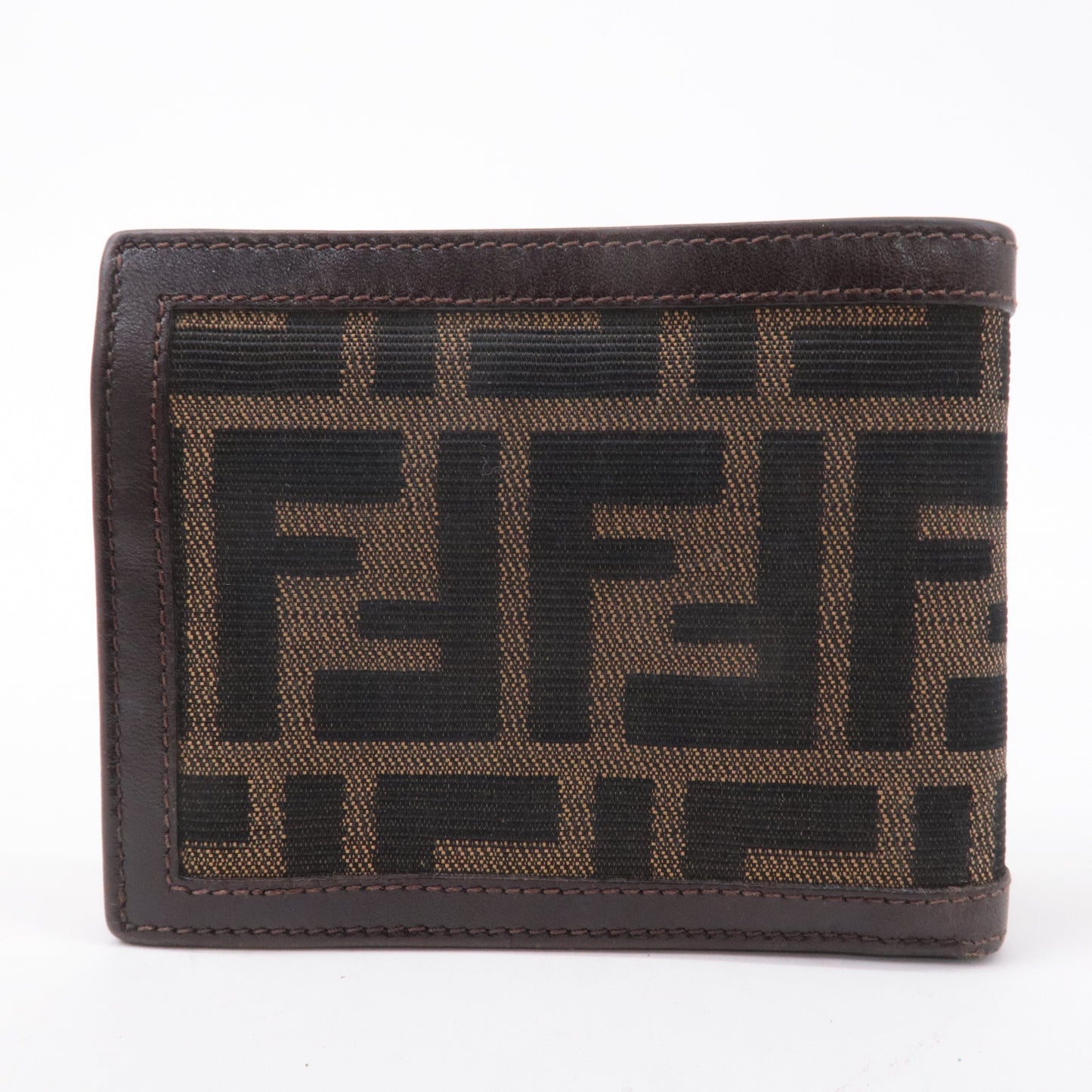 FENDI Zucca Canvas Leather Bi-fold Wallet Brown Black