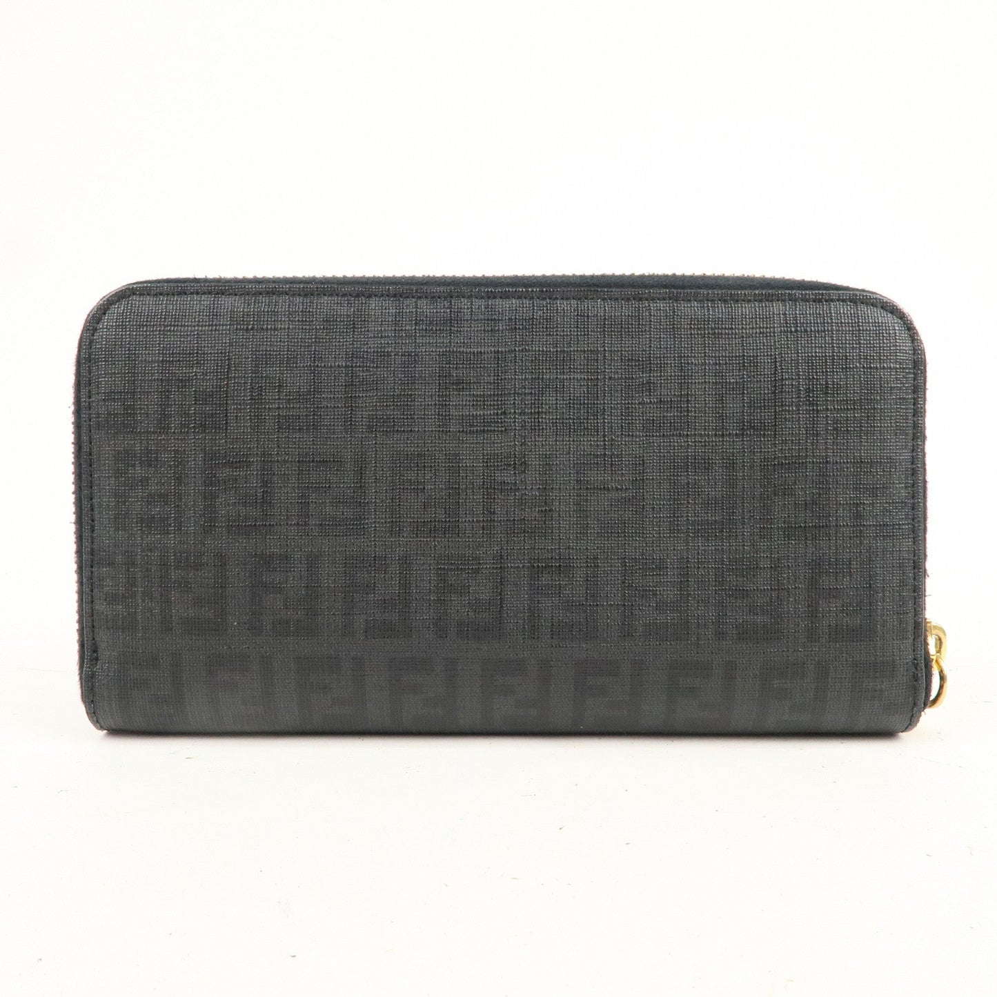 FENDI Zucchino PVC Round Zipper Long Wallet Black 8M0024