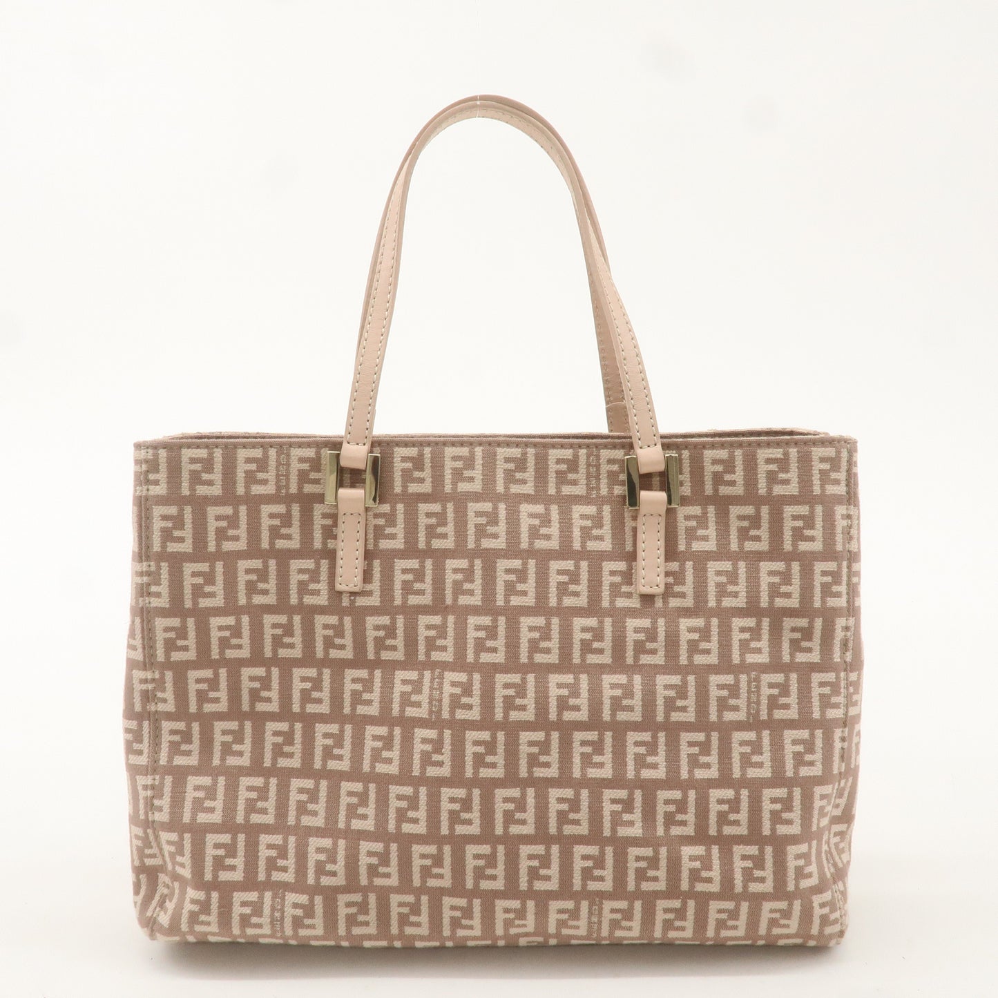 FENDI Zucchino Canvas Leather Hand Bag Pink Beige 8BH132