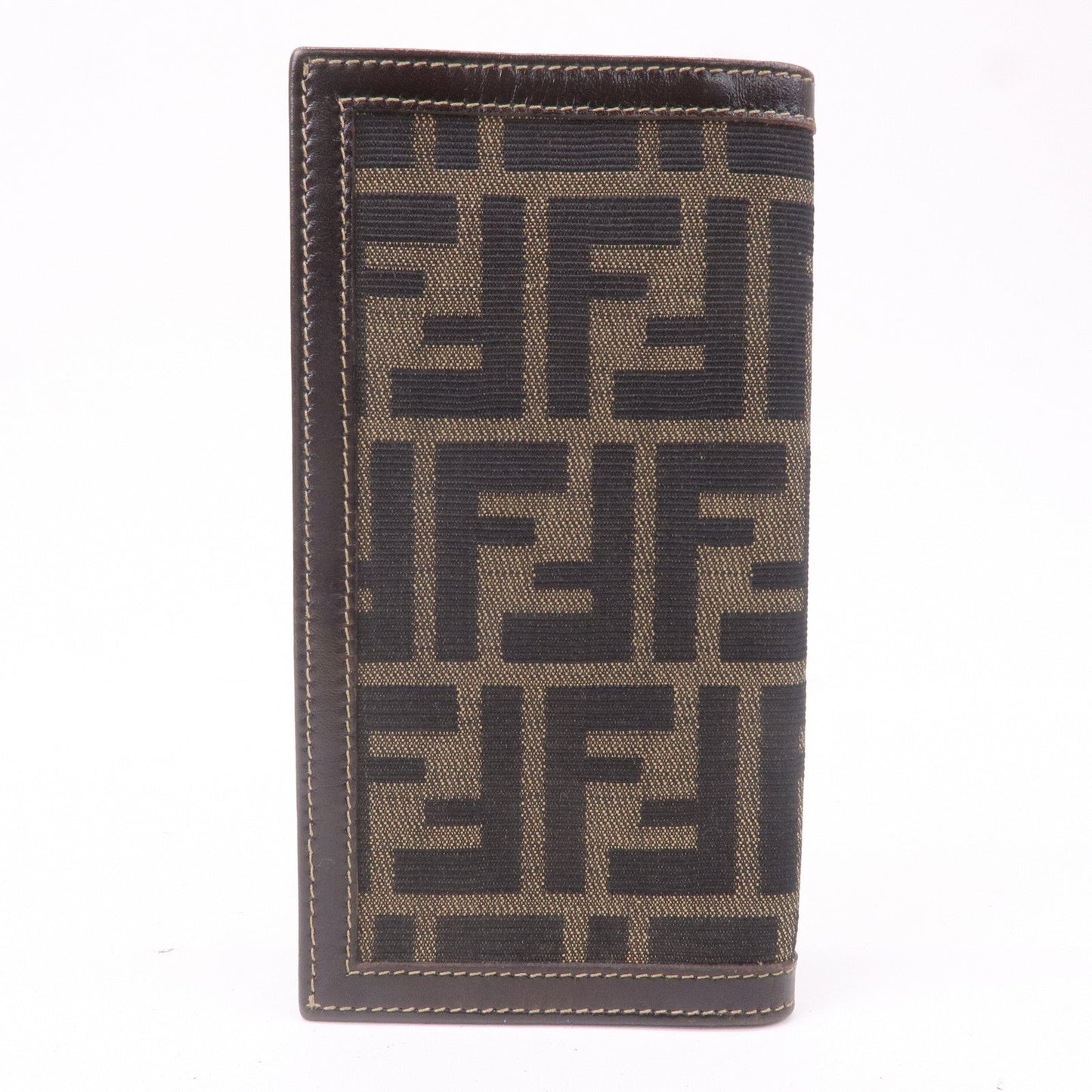 FENDI Zucca Canvas Leather Bi-fold Long Wallet Brown 30803