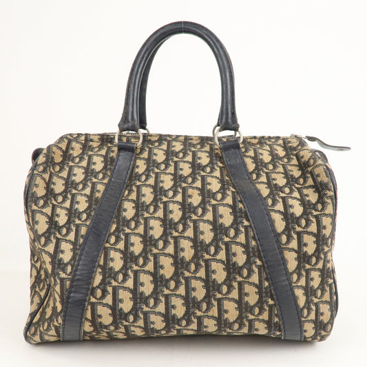 Christian Dior Trotter Canvas Leather Boston Bag Navy Beige