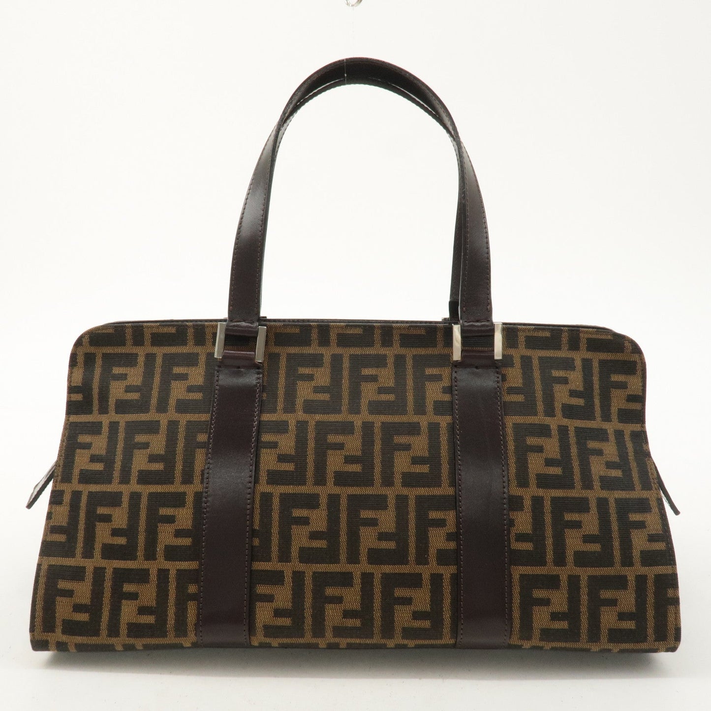 FENDI Zucca Canvas Leather Handbag Brown Black