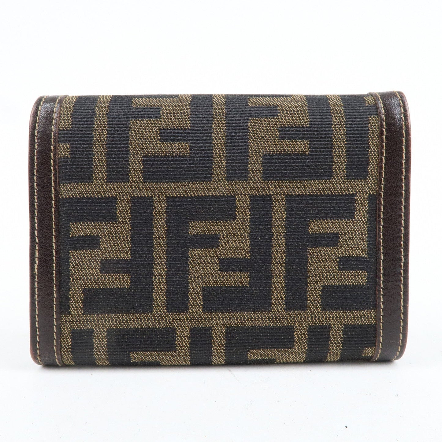 FENDI Zucca Canvas Leather Tri-fold Wallet Brown Black 30729