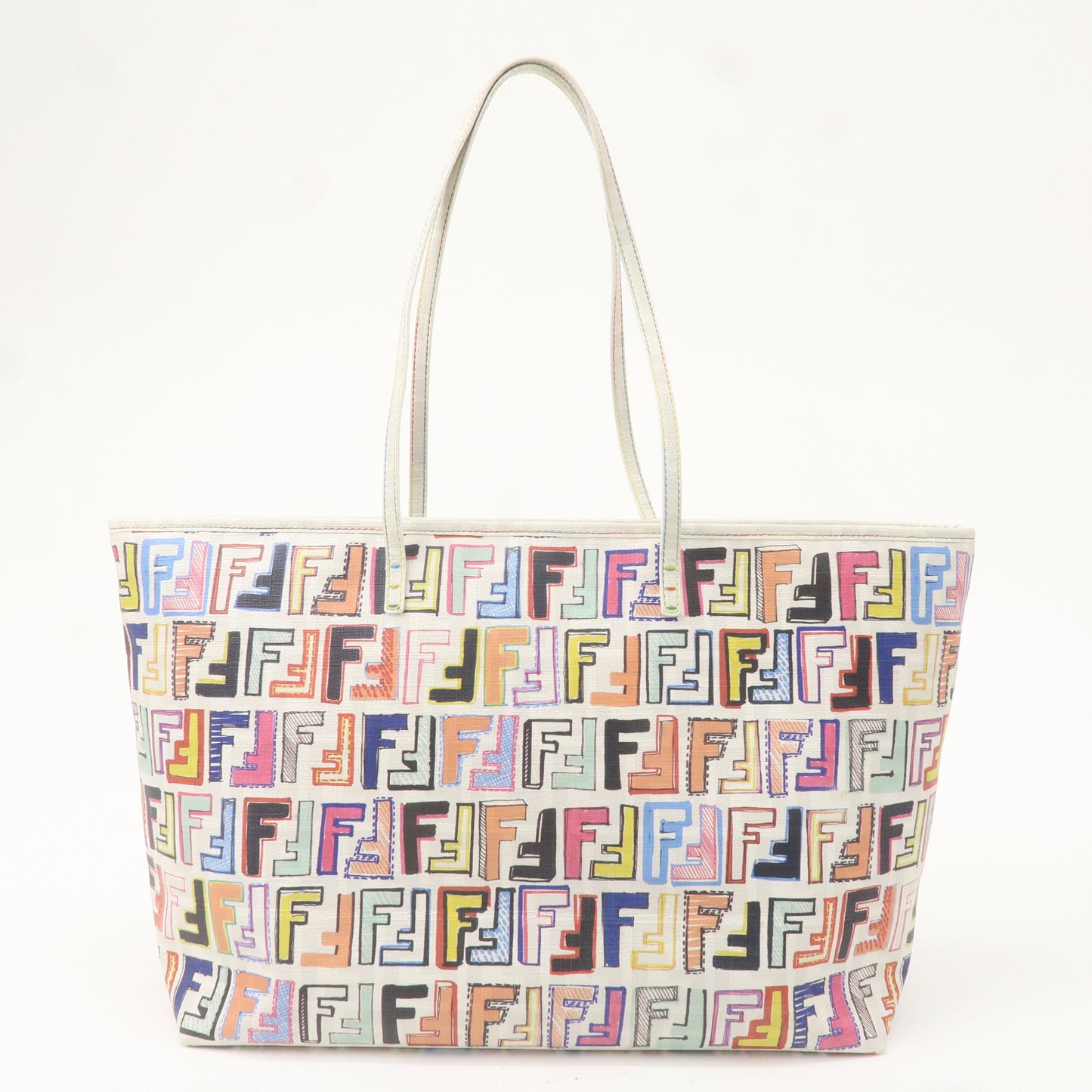 FENDI Zucca Logo Print PVC Tote Bag Multi Color White 8BH185
