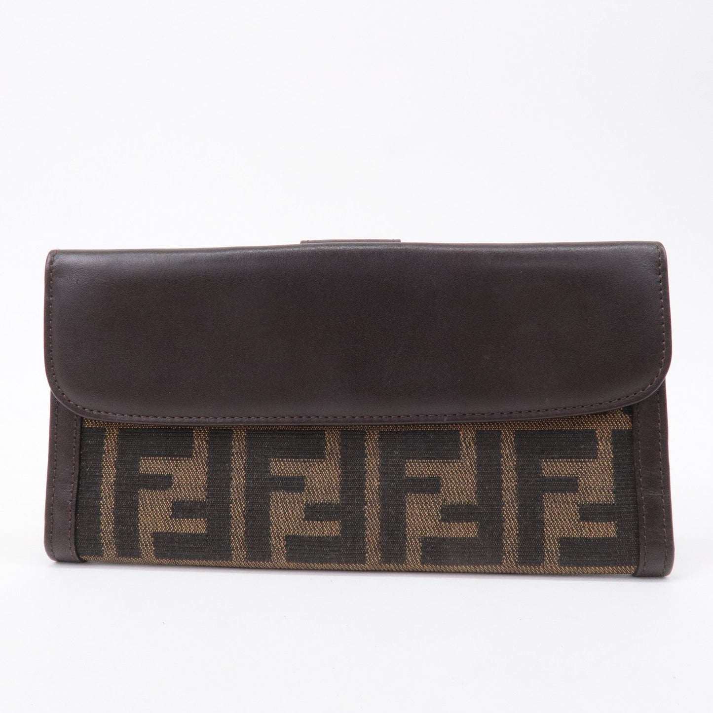 FENDI Zucca Canvas Leather W Hook Wallet Brown Black 51339