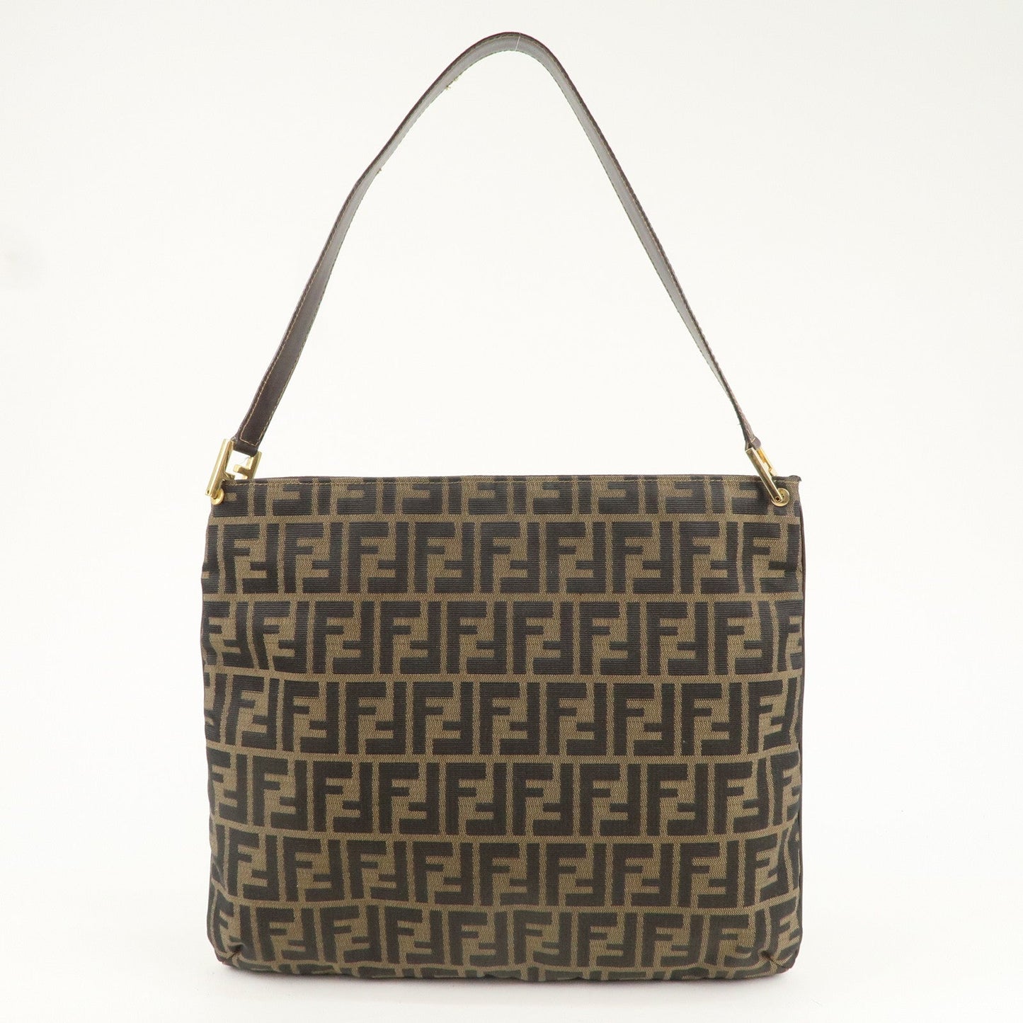 FENDI Zucca Canvas Leather Shoulder Bag Khaki Black Brown 15082