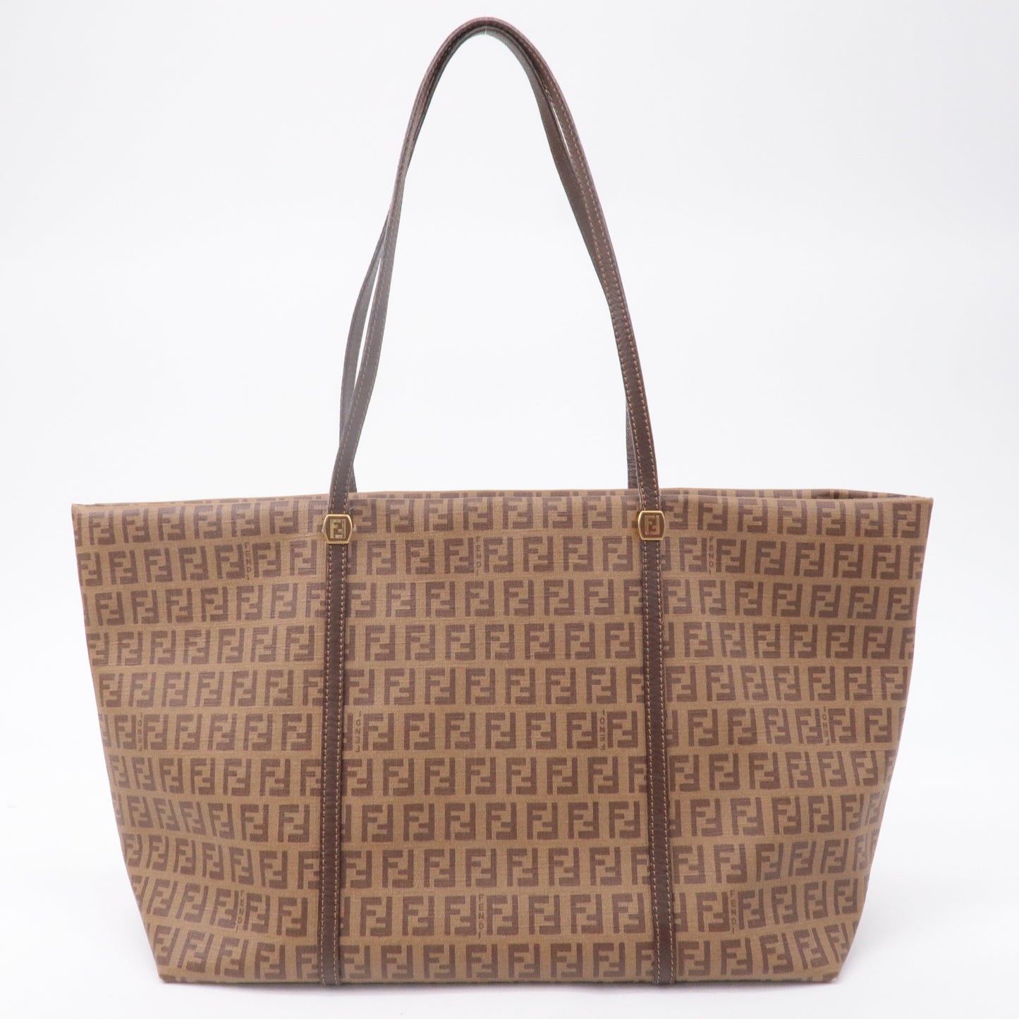 FENDI Zucchino PVC Leather Tote Bag Brown 8BH256