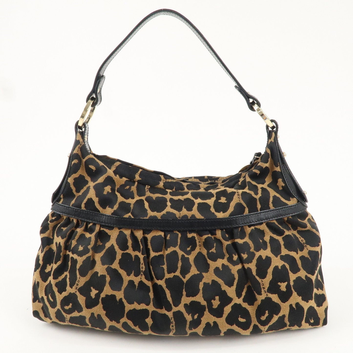 FENDI Zucca Canvas Leather Animal Print Shoulder Bag 8BR448