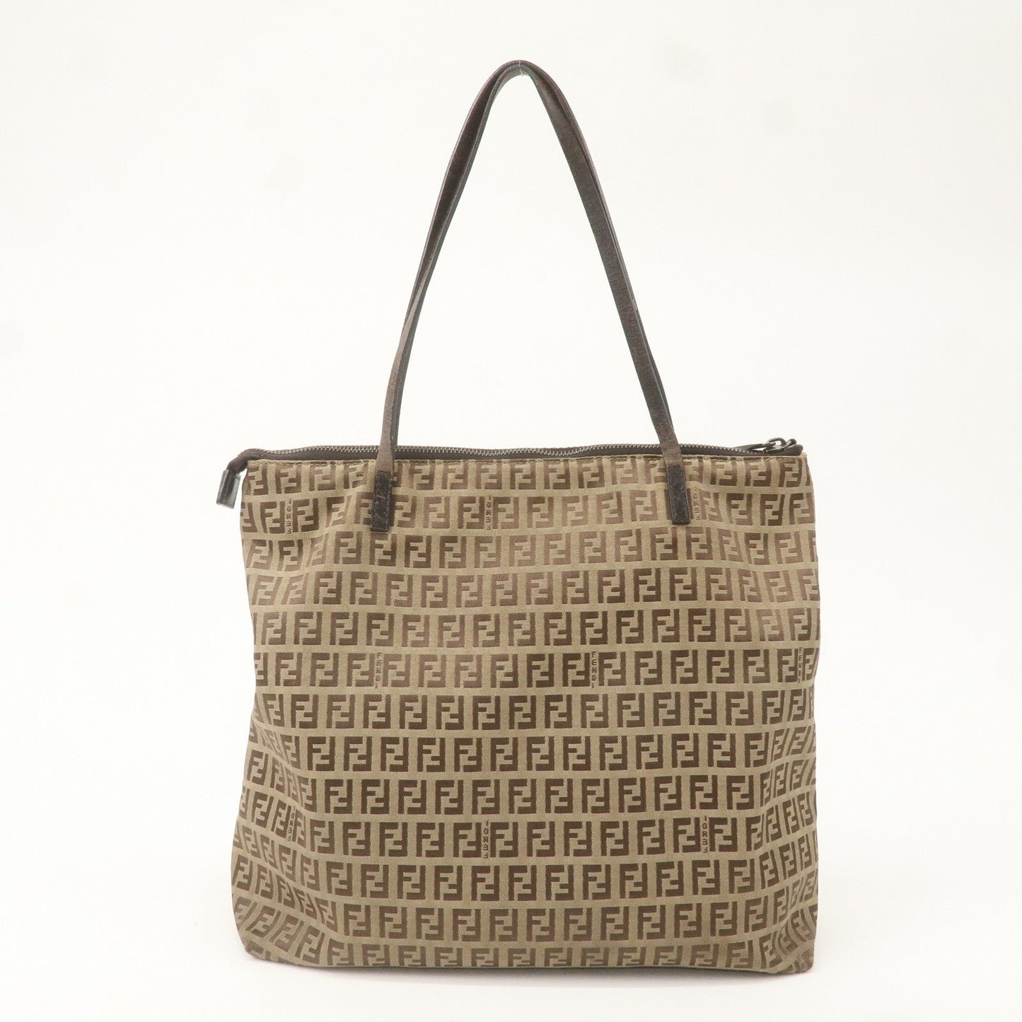 FENDI Zucchino Canvas Leather Tote Bag Brown Beige 8BH024