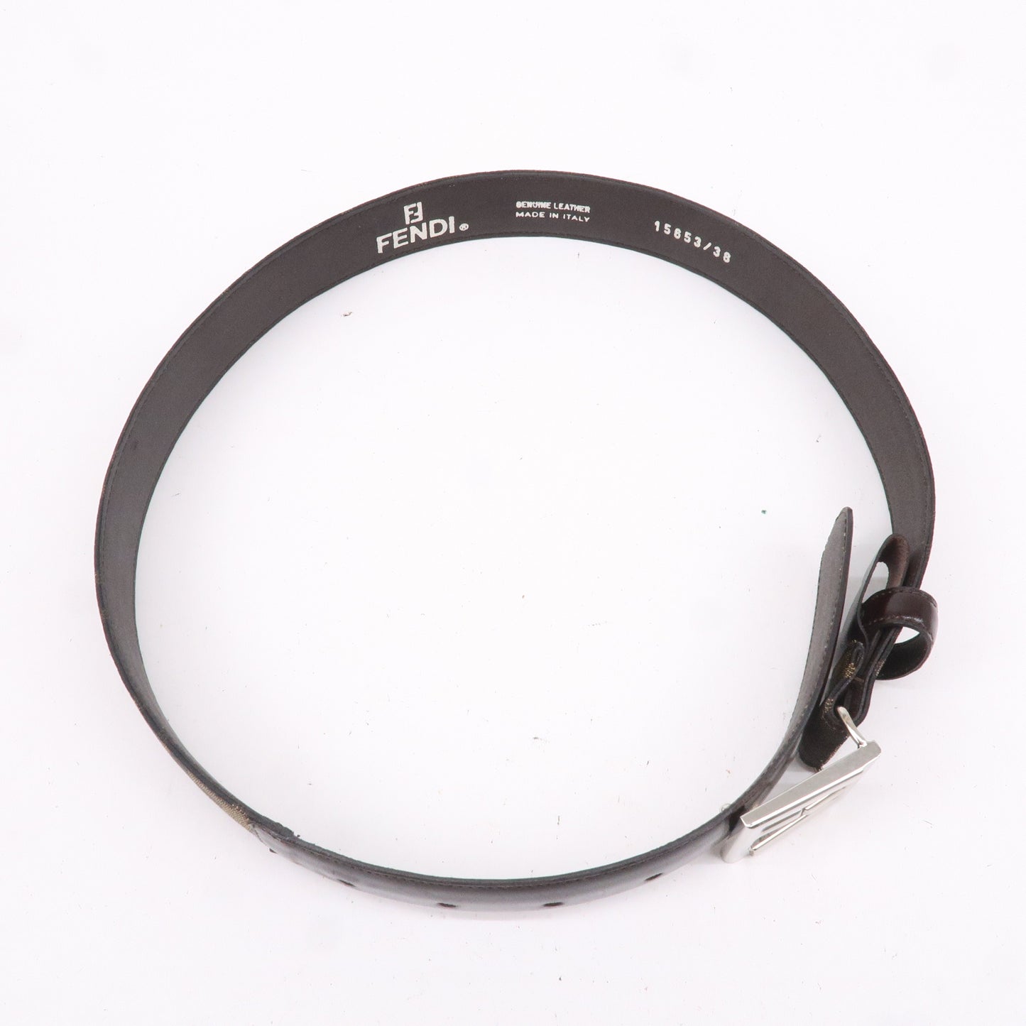 FENDI Zucca Canvas Leather Belt 38 Brwon Black 15653