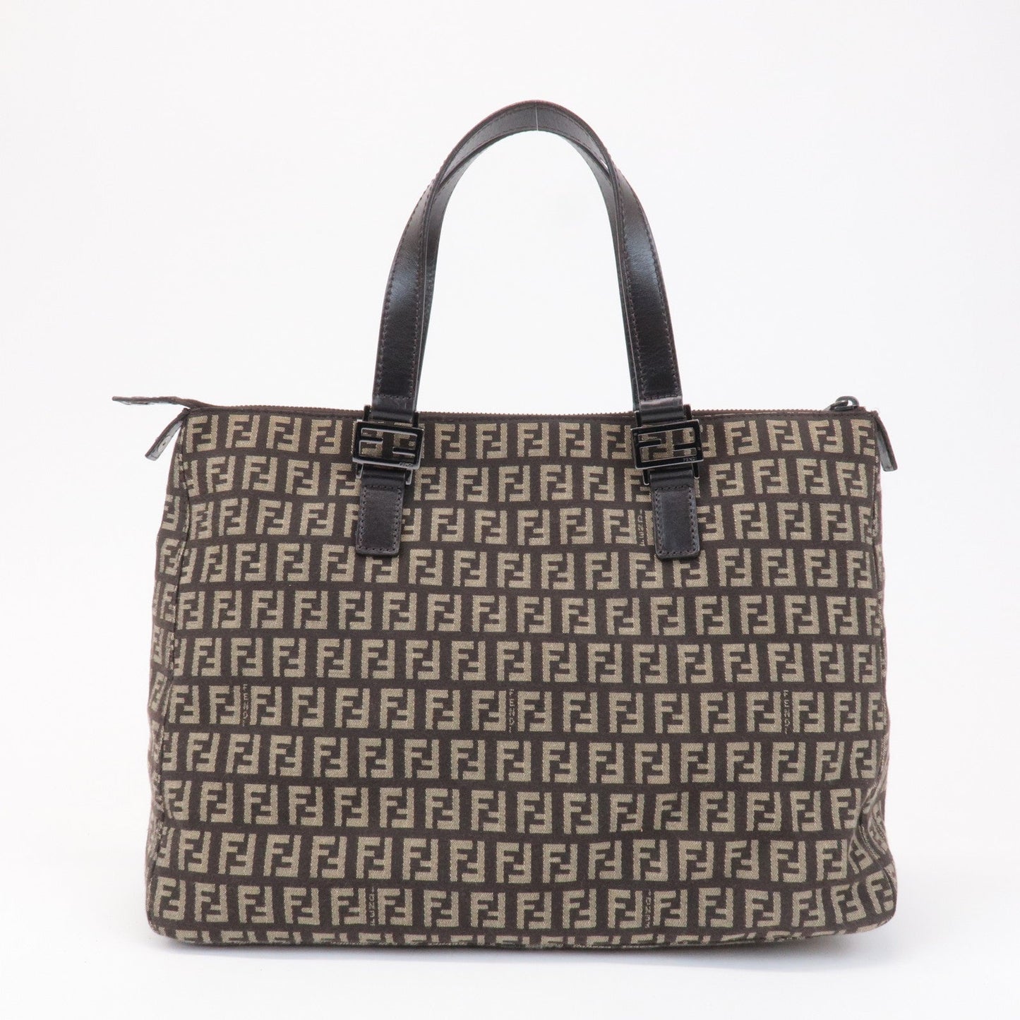 FENDI Zucchino Canvas Leather Tote Bag Hand Bag Beige Brown 8BH138