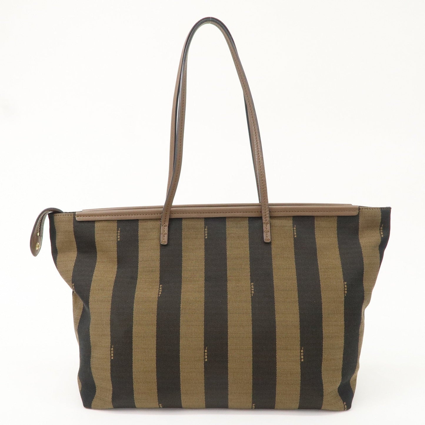 FENDI Pequin Canvas Leather Tote Bag Khaki Brown Black 8BH185