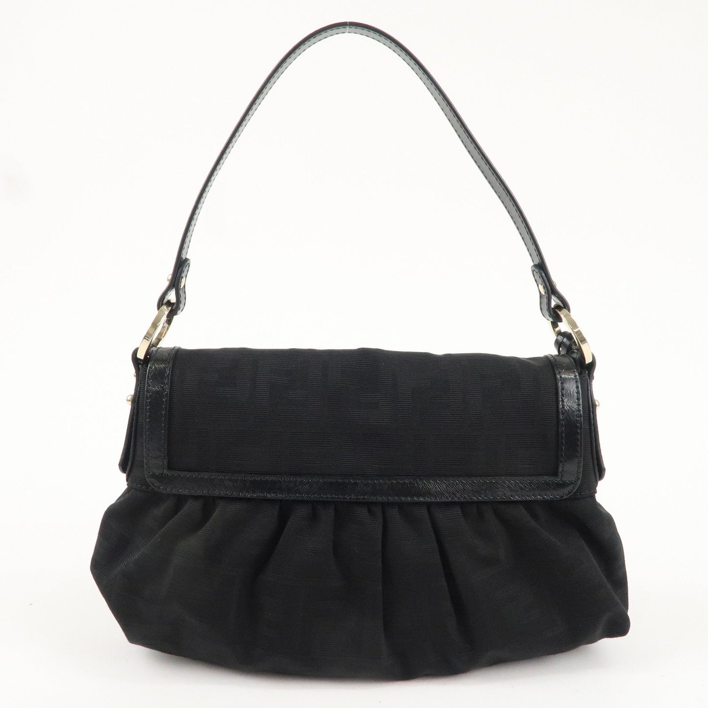 FENDI Zucca Canvas Leather Hand Bag Shoulder Bag Black 8BR445