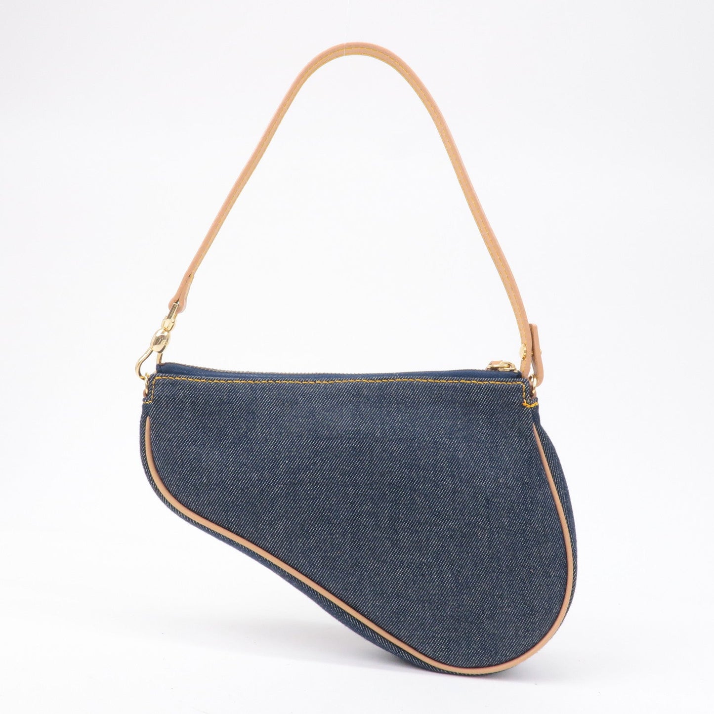 Christian Dior Saddle Bag Denim Leather Shoulder Bag Pouch Navy