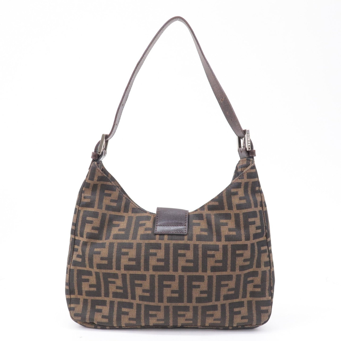FENDI Zucca Canvas Leather Shoulder Bag Brown Black 26569