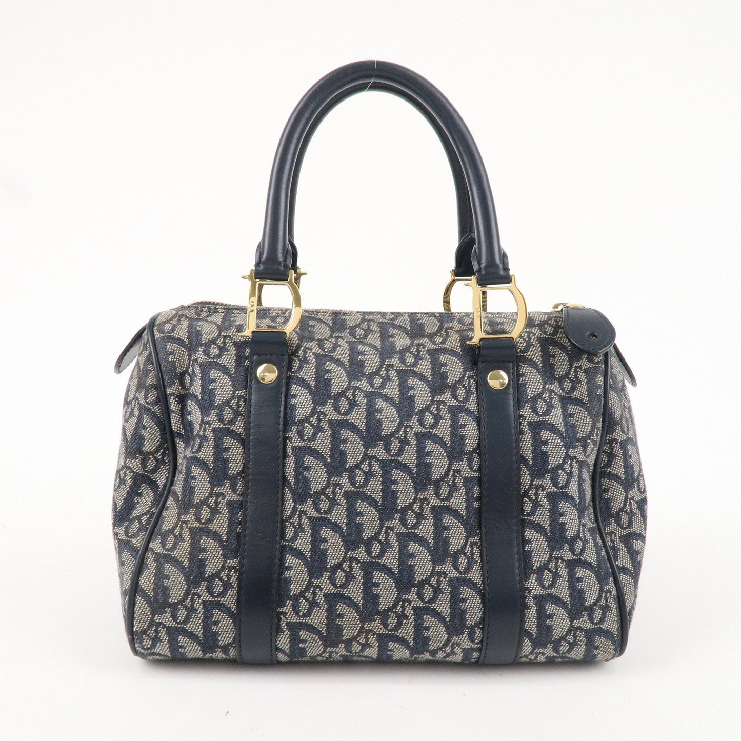 Christian Dior Trotter Canvas Leather Boston Bag Navy