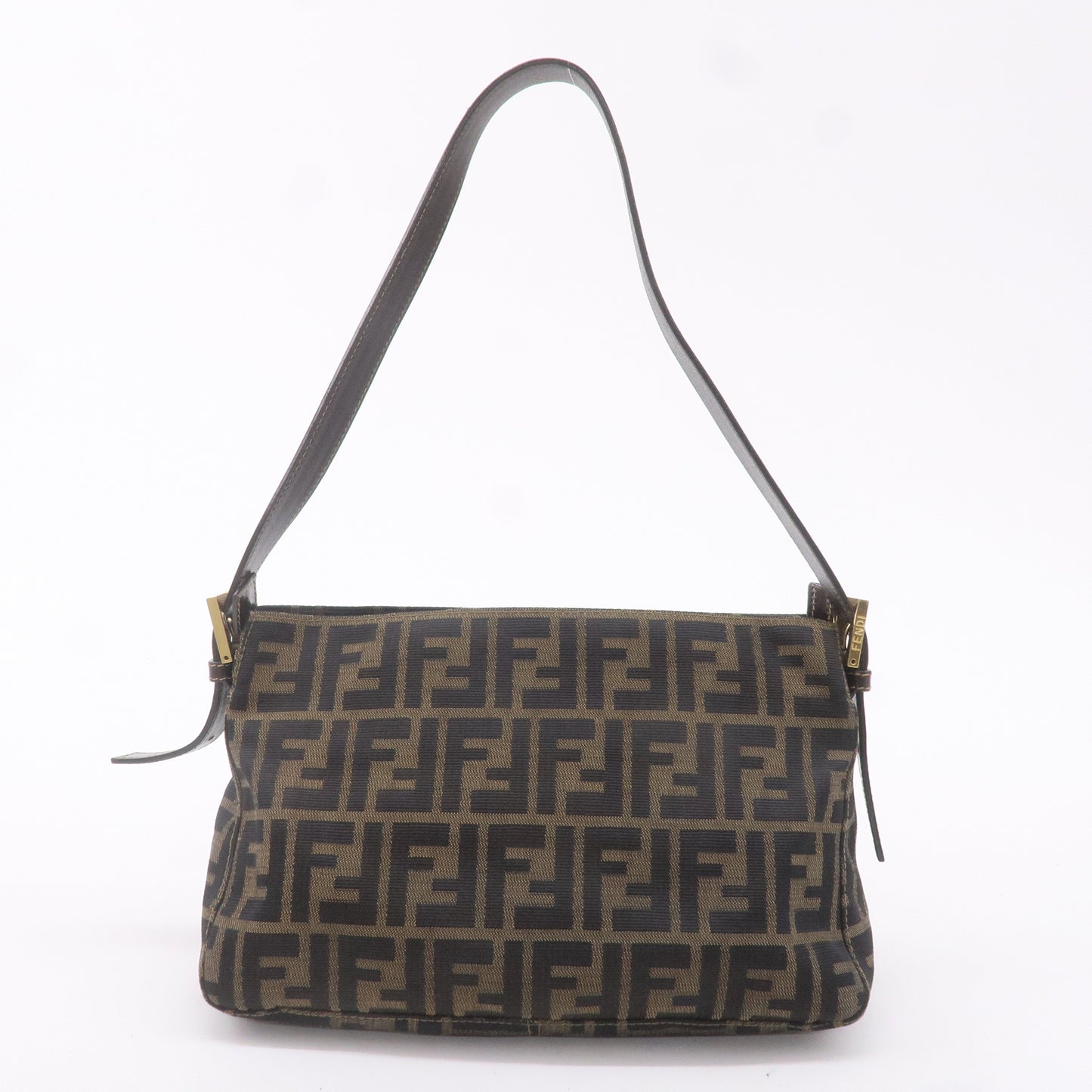 FENDI Zucca Canvas Leather Shoulder Bag Brown Black