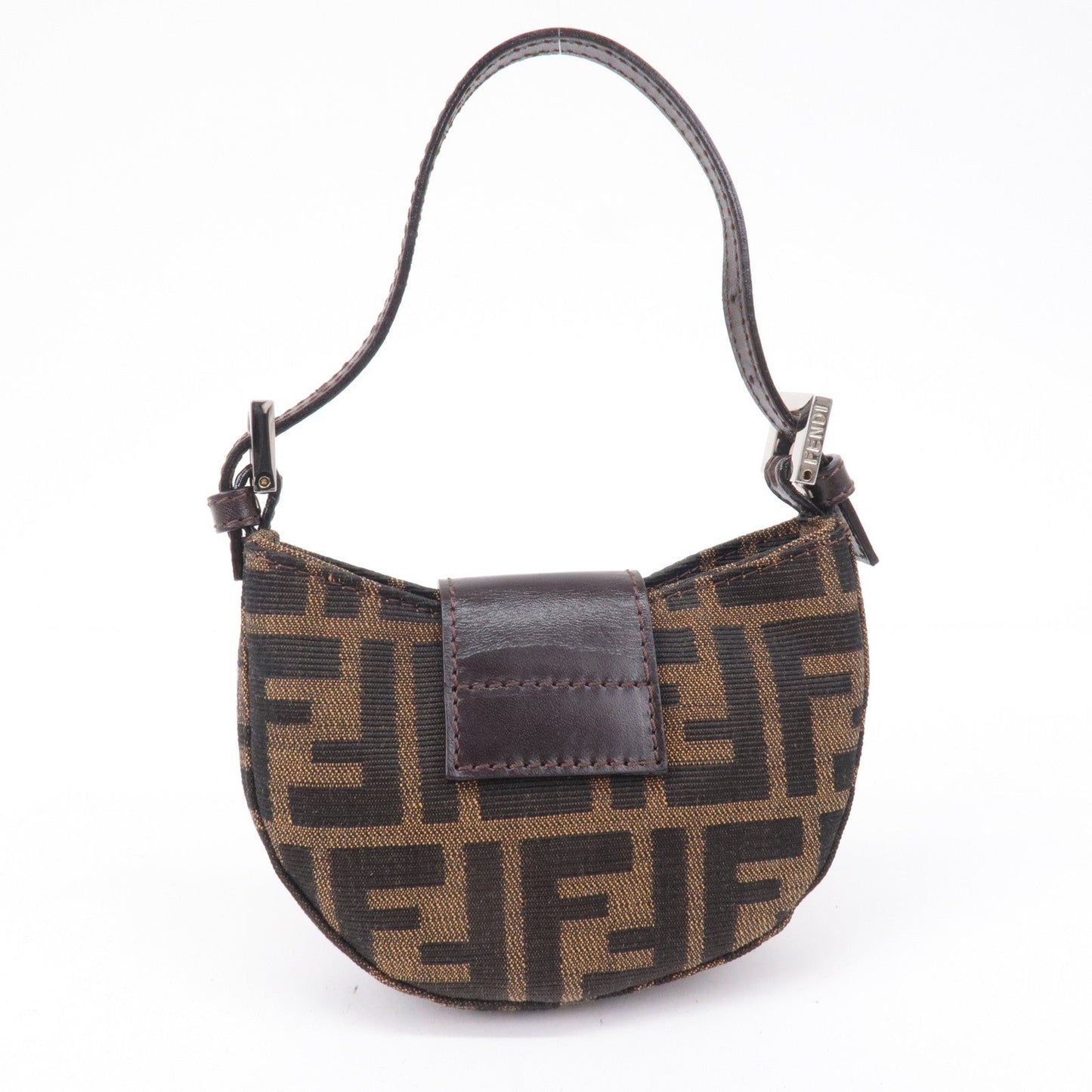 FENDI Zucca Canvas Leather Pouch Mini Bag Brown Black 26673