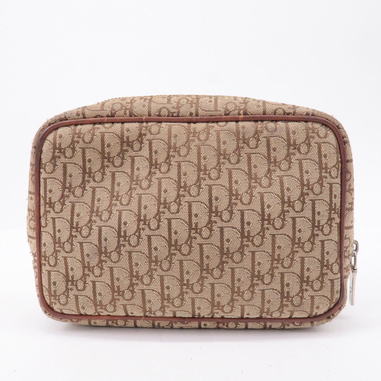 Christian Dior Trotter Canvas Leather Cosmetic Pouch Beige Brown