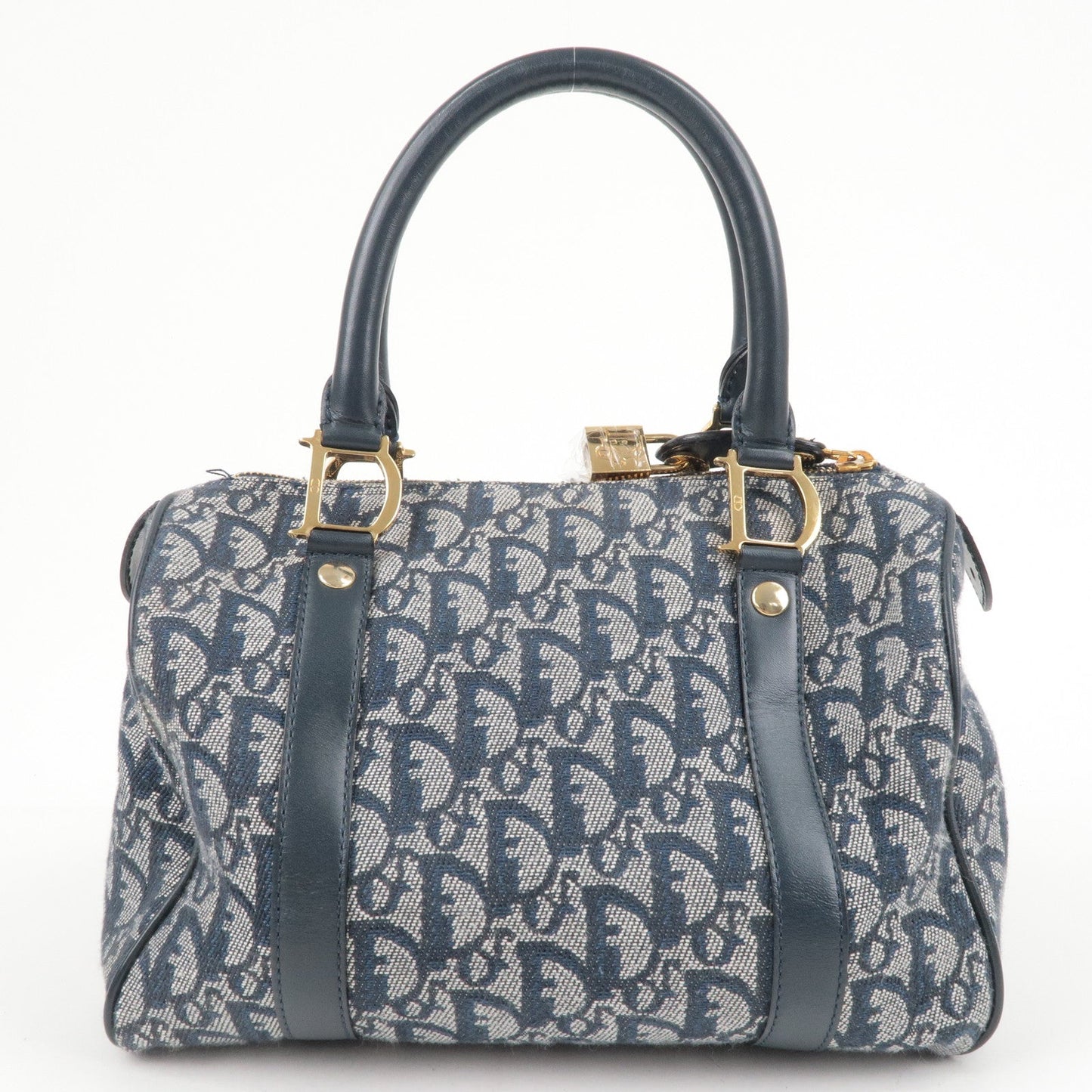 Christian Dior Trotter Canvas Leather Boston Bag Hand Bag Navy