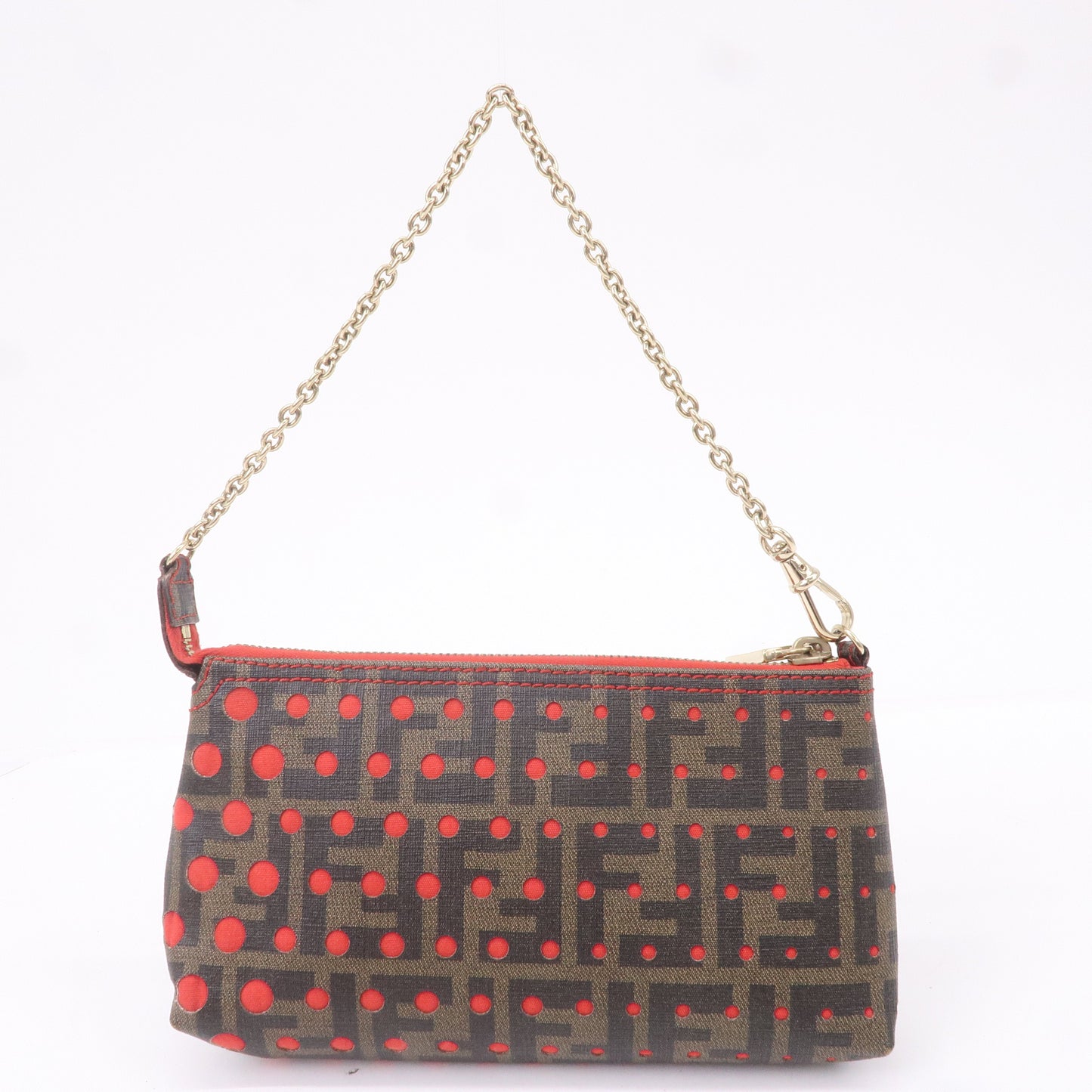 FENDI Zucca Print PVC Accessory Pouch Bag Khaki Black 8BR592