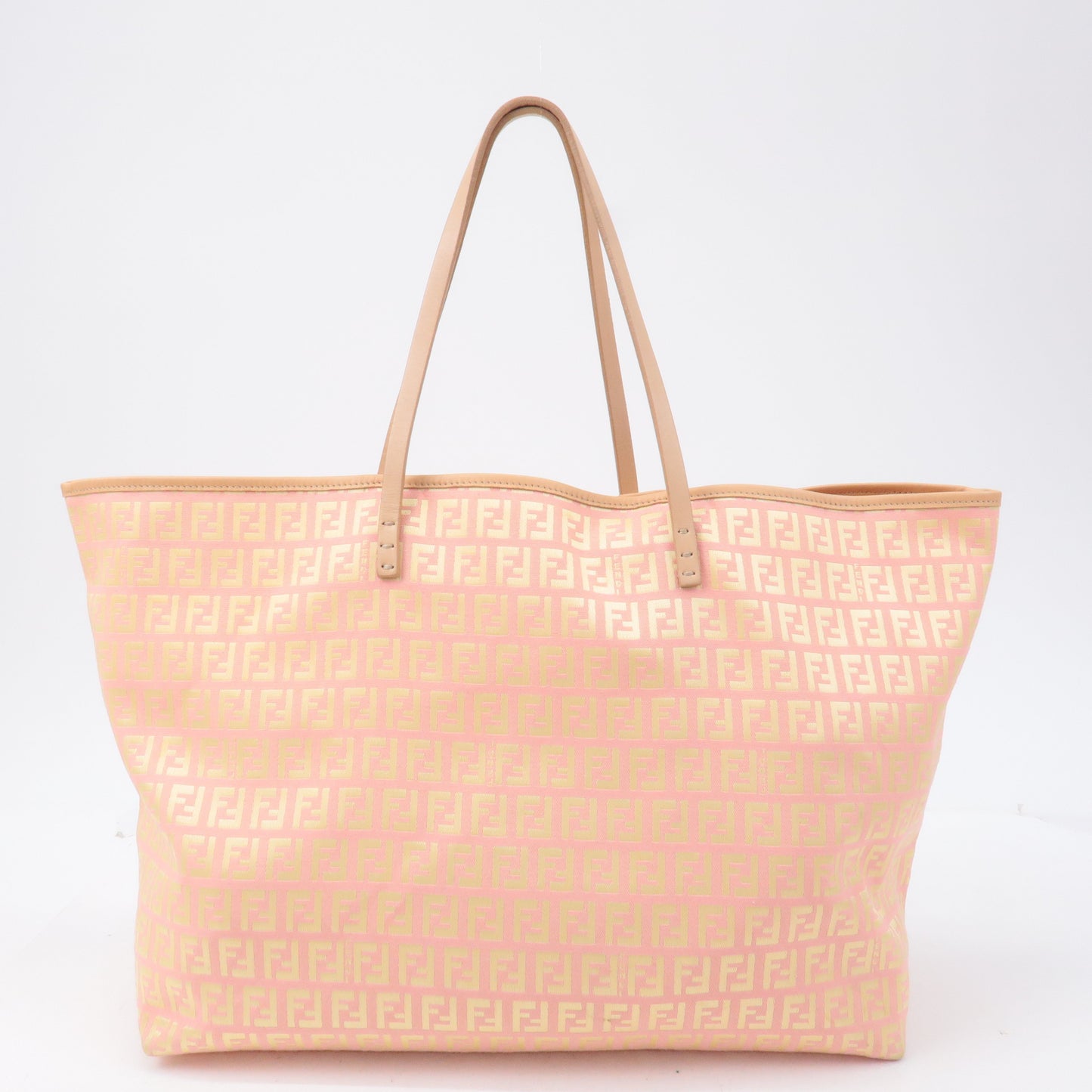 FENDI Zucchino Canvas Leather Tote Bag Pink Beige 8BH005