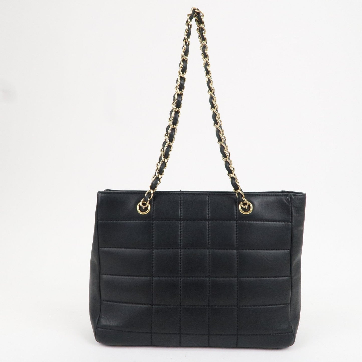 Chanel Chocolate Bar Lamb Skin Chain Tote Bag Black