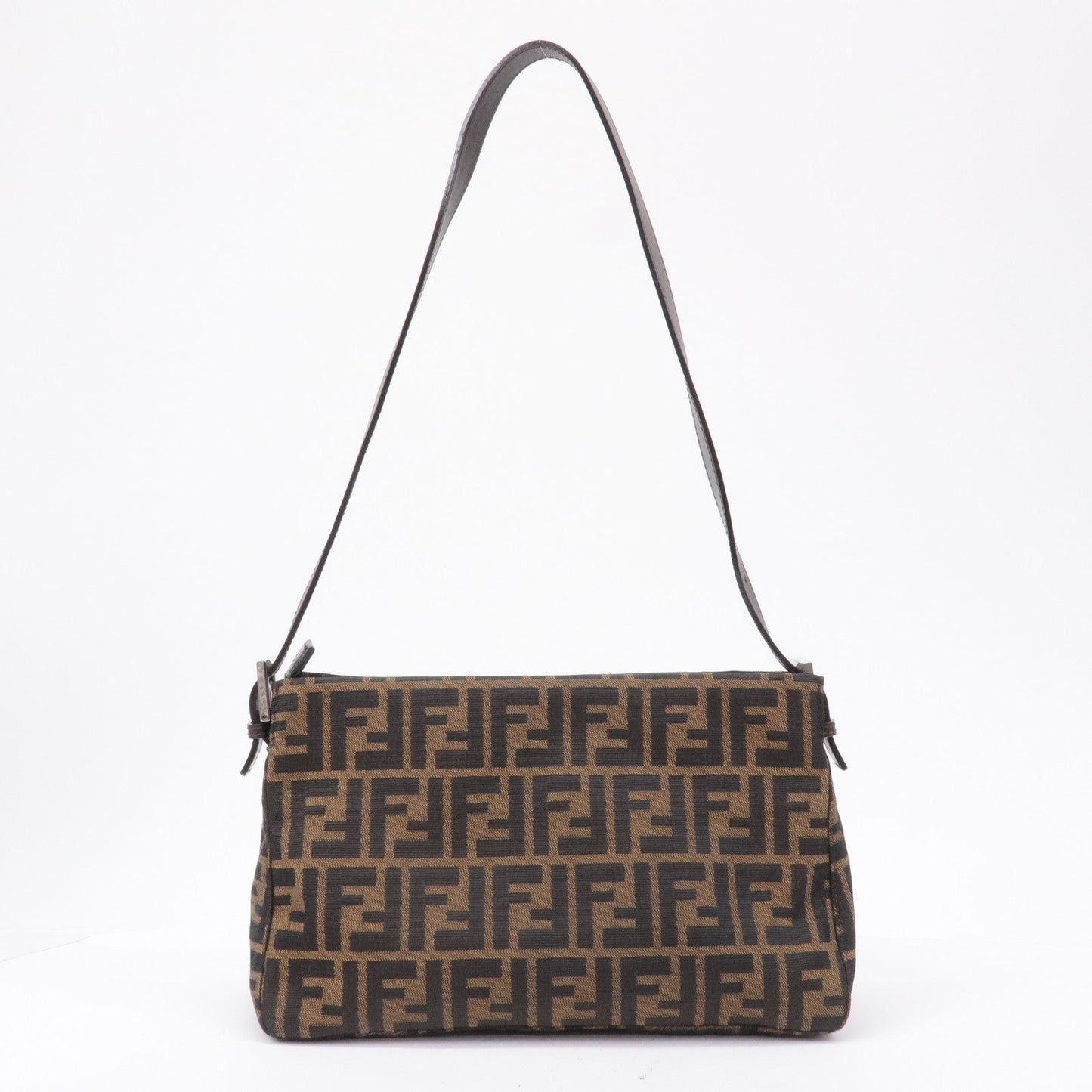FENDI Zucca Canvas Leather Shoulder Bag Brown Black 26566