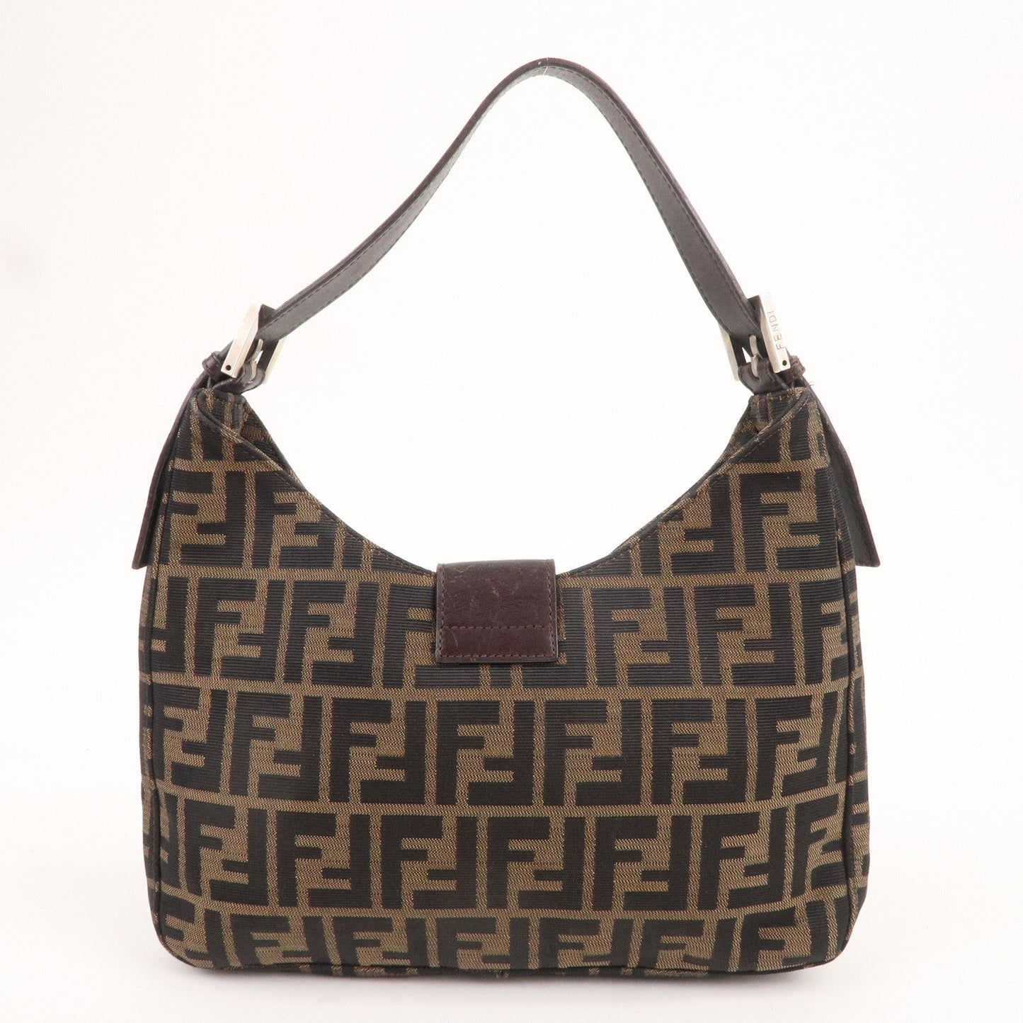 FENDI Zucca Canvas Leather Shoulder Bag Brown Black 26569