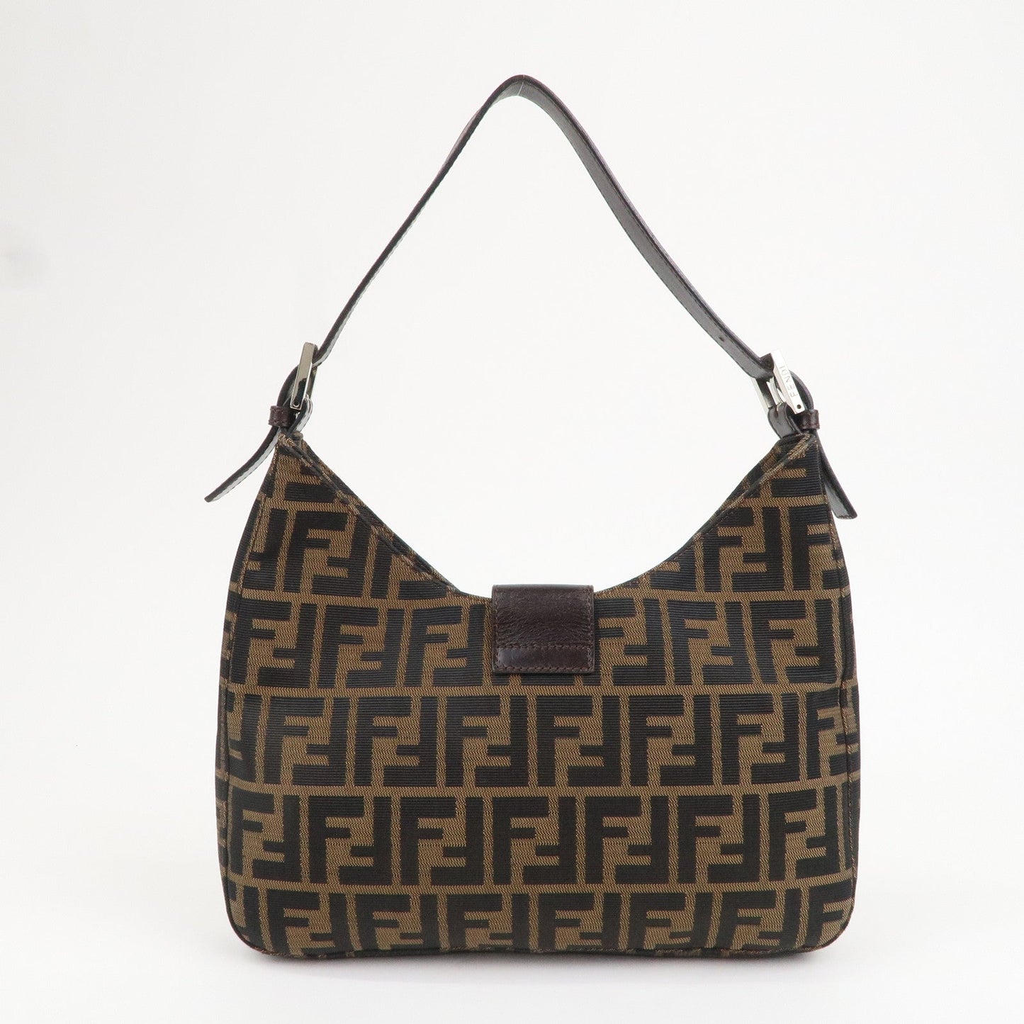 FENDI Zucca Canvas Leather Shoulder Bag Brown Black 26569