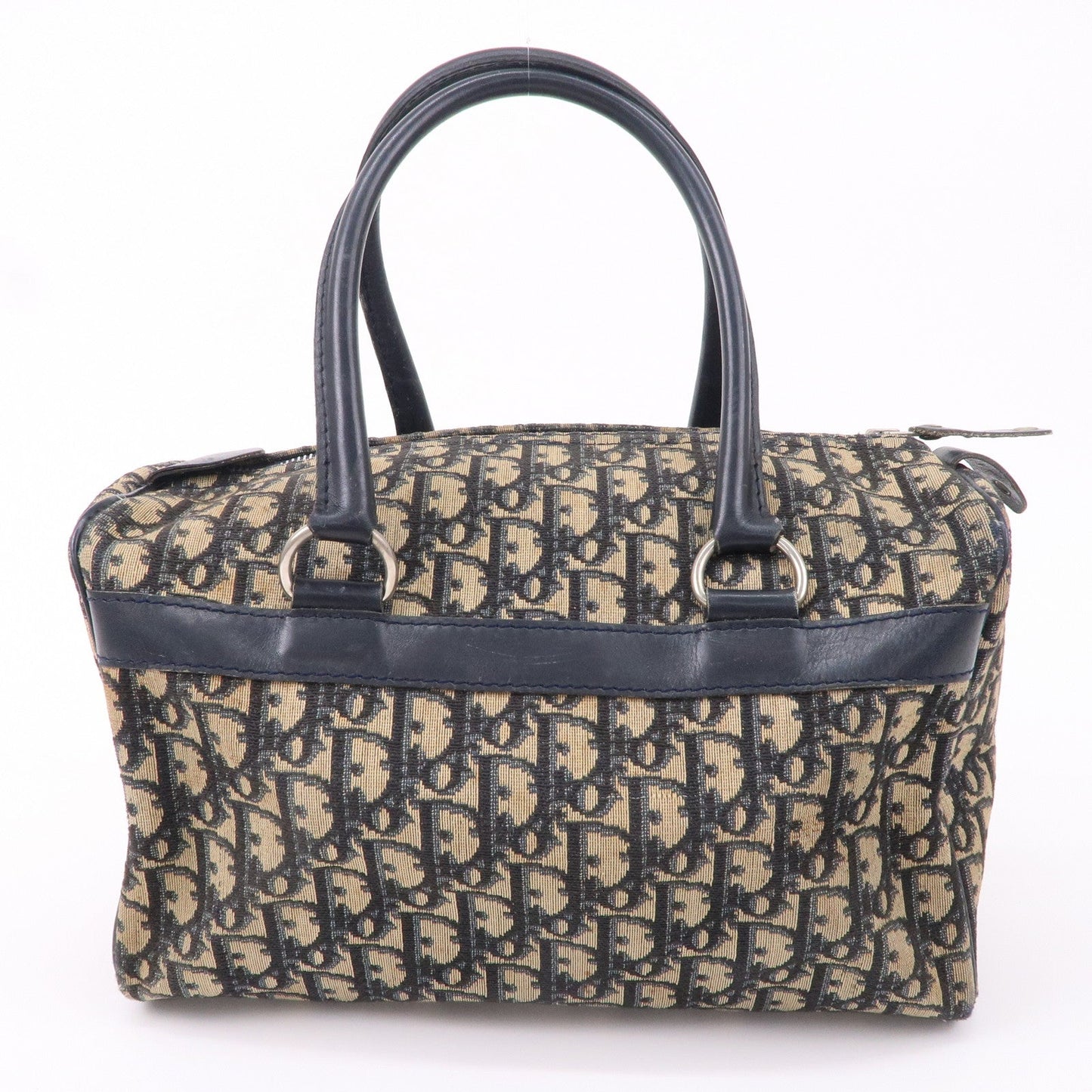 Christian Dior Trotter Canvas Leather Boston Bag Navy